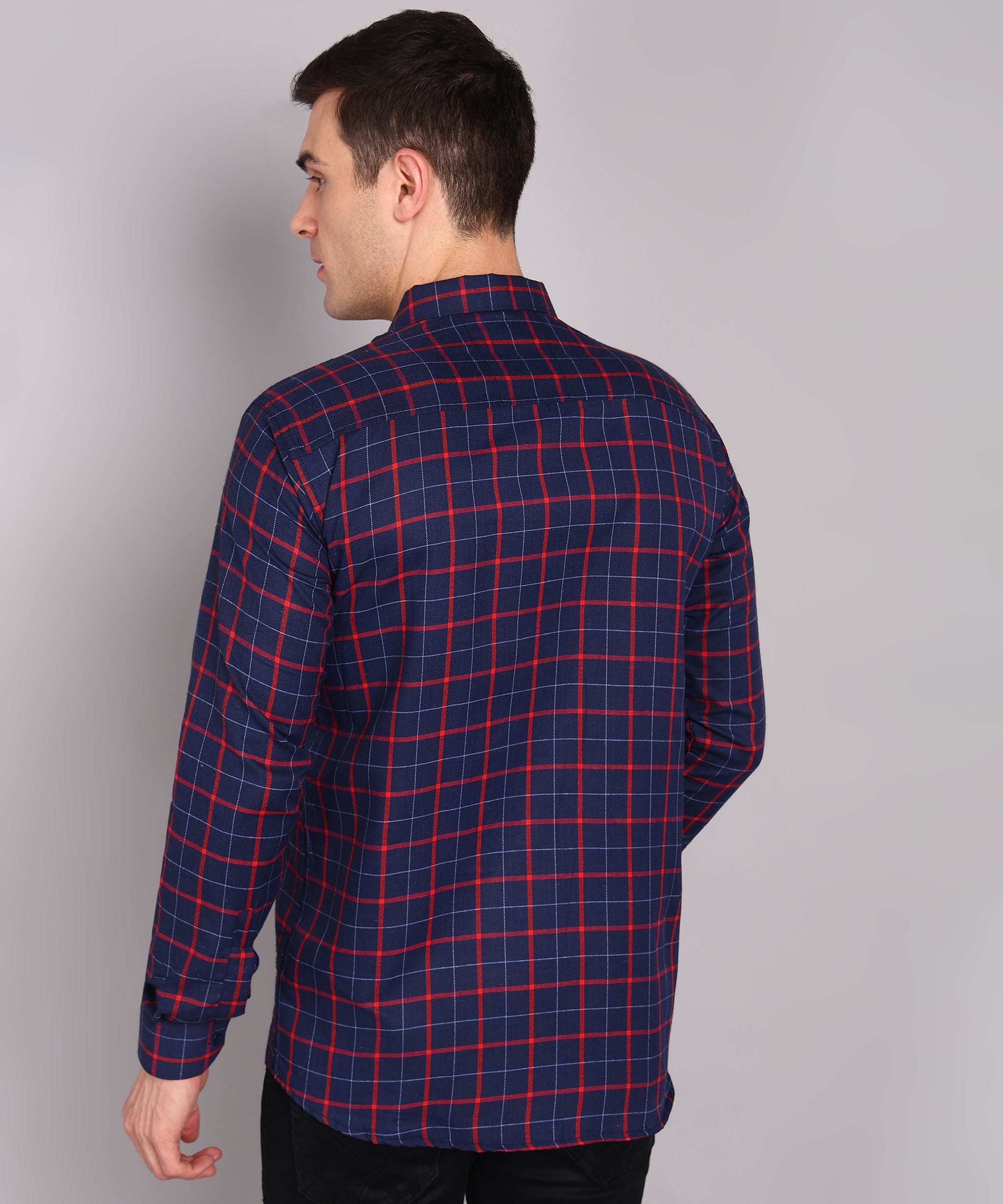 Sanganeri Navy & Red Grid Checked Cotton Shirt
