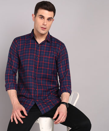 Sanganeri Navy & Red Grid Checked Cotton Shirt