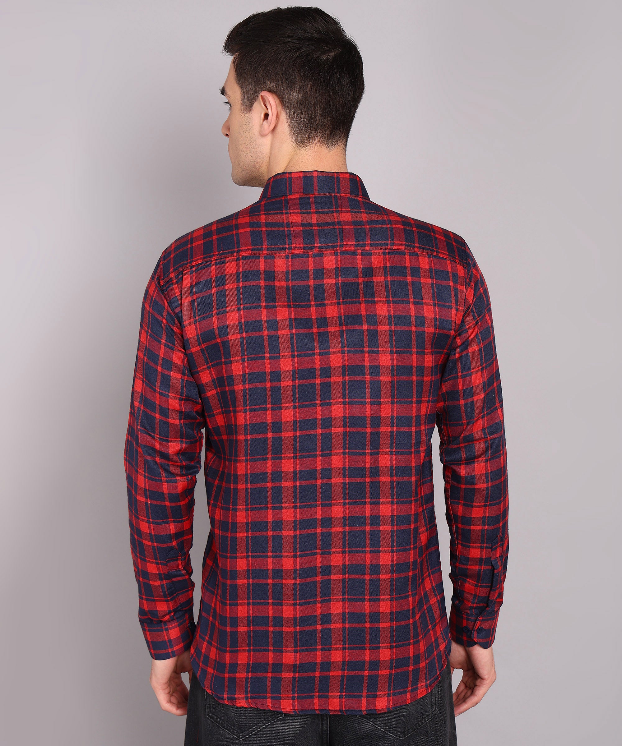Sanganeri Red & Navy Checked Cotton Shirt