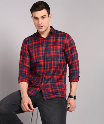 Sanganeri Red & Navy Checked Cotton Shirt