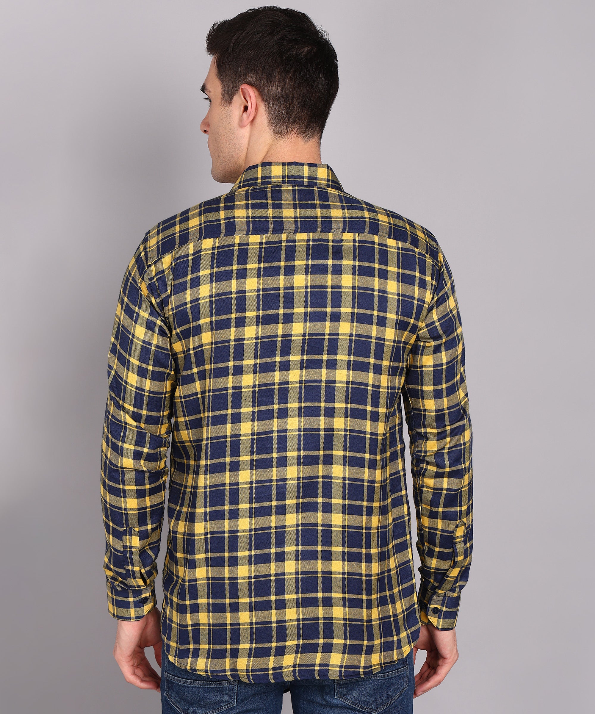 Sanganeri Navy & Yellow Checked Cotton Shirt