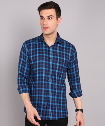 Sanganeri Navy & Blue Checked Cotton Shirt