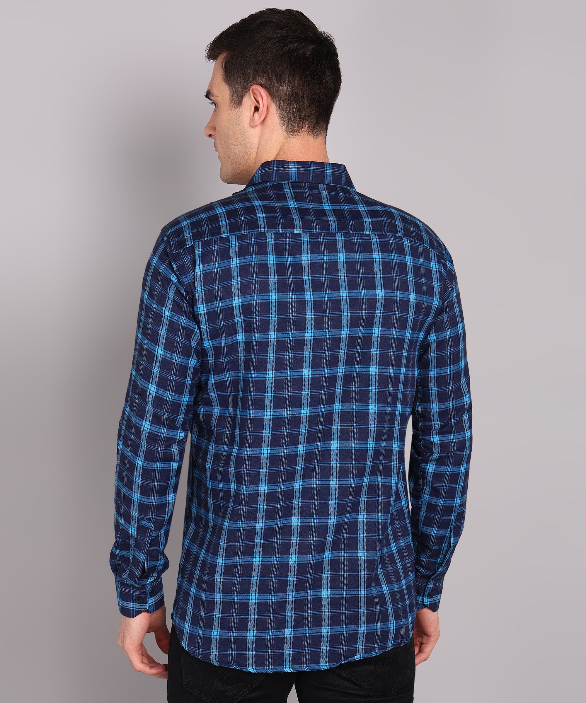 Sanganeri Navy & Blue Checked Cotton Shirt