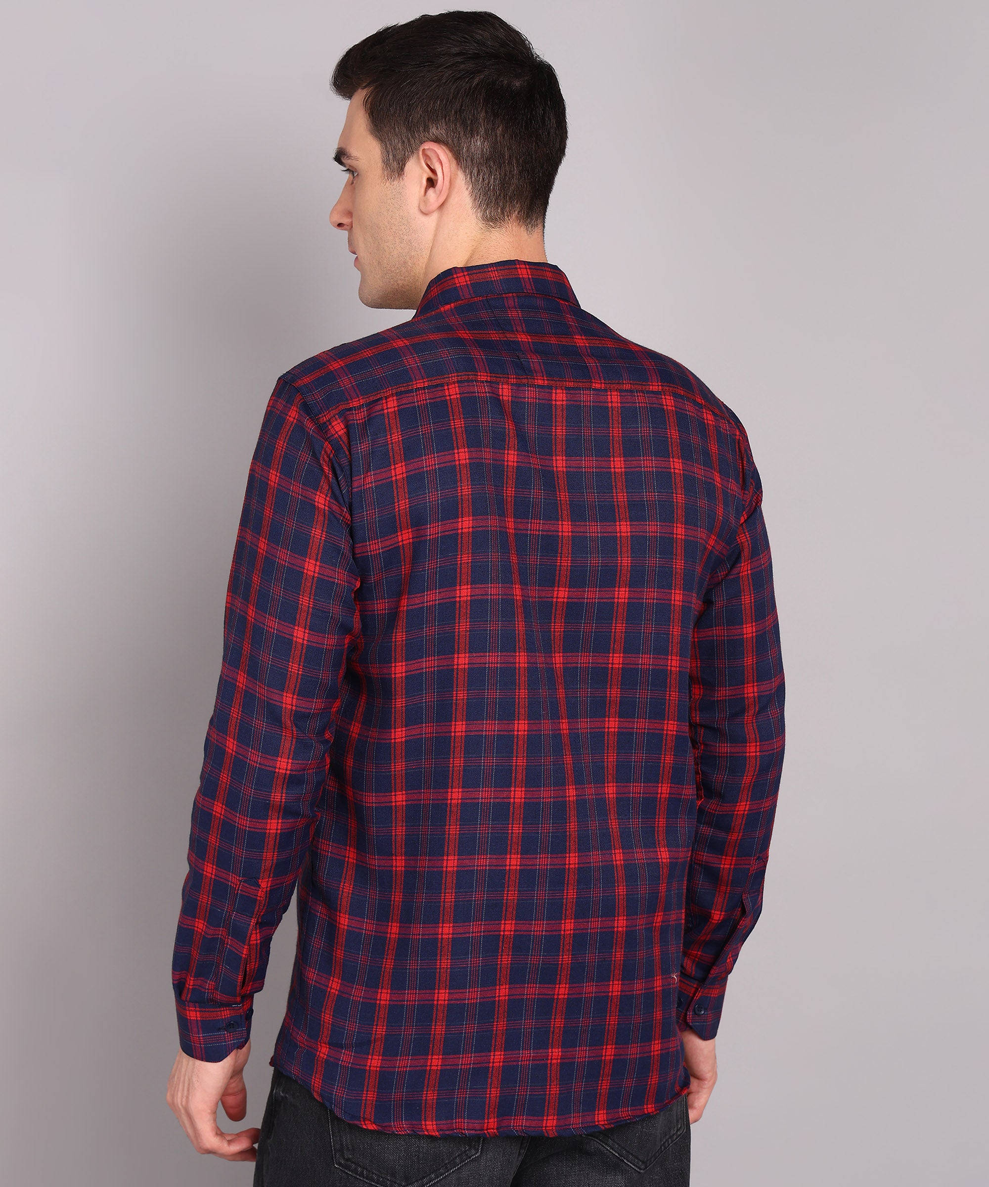 Sanganeri Navy & Red Checked Cotton Shirt