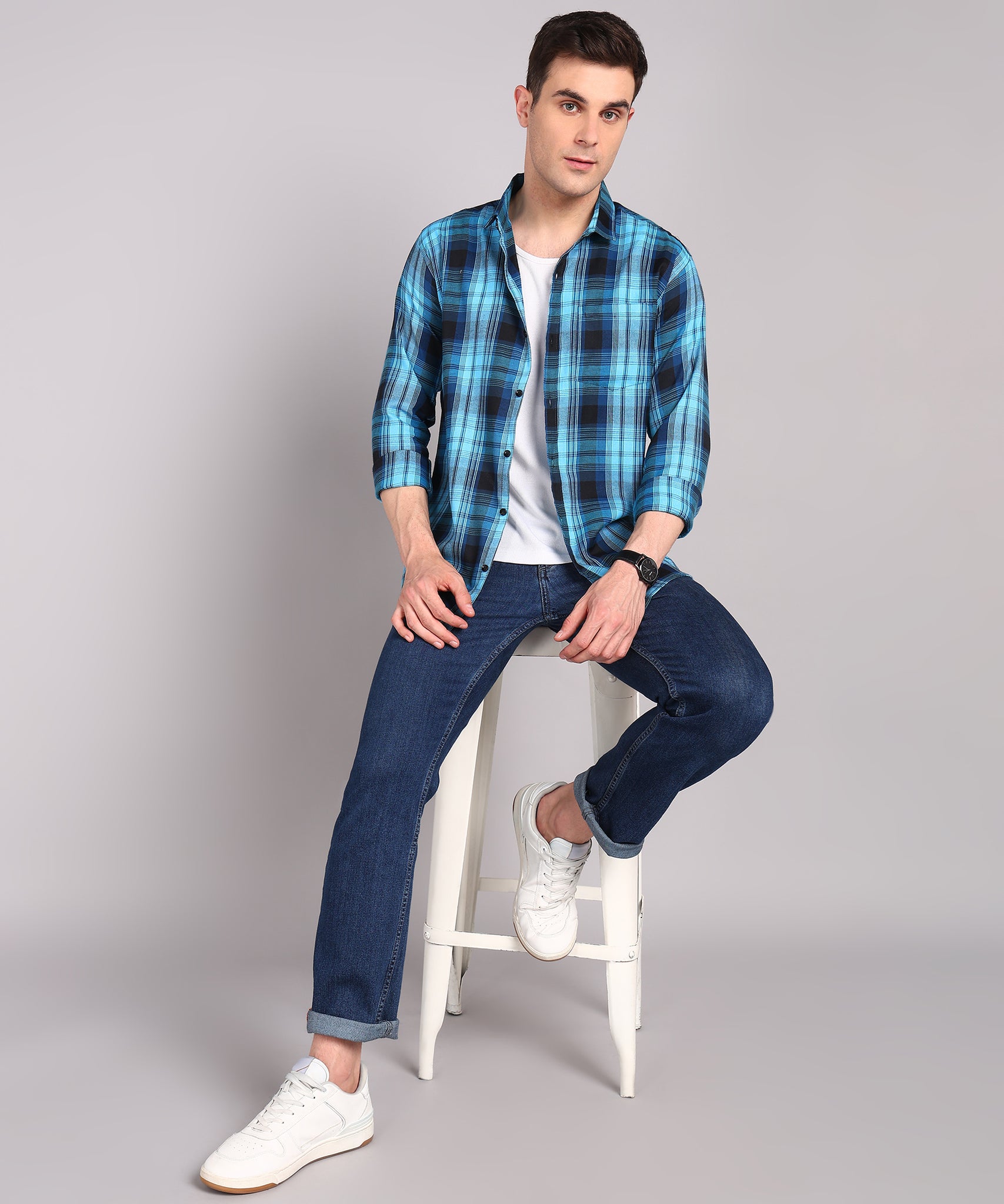 Blue Checked Casual Shirt
