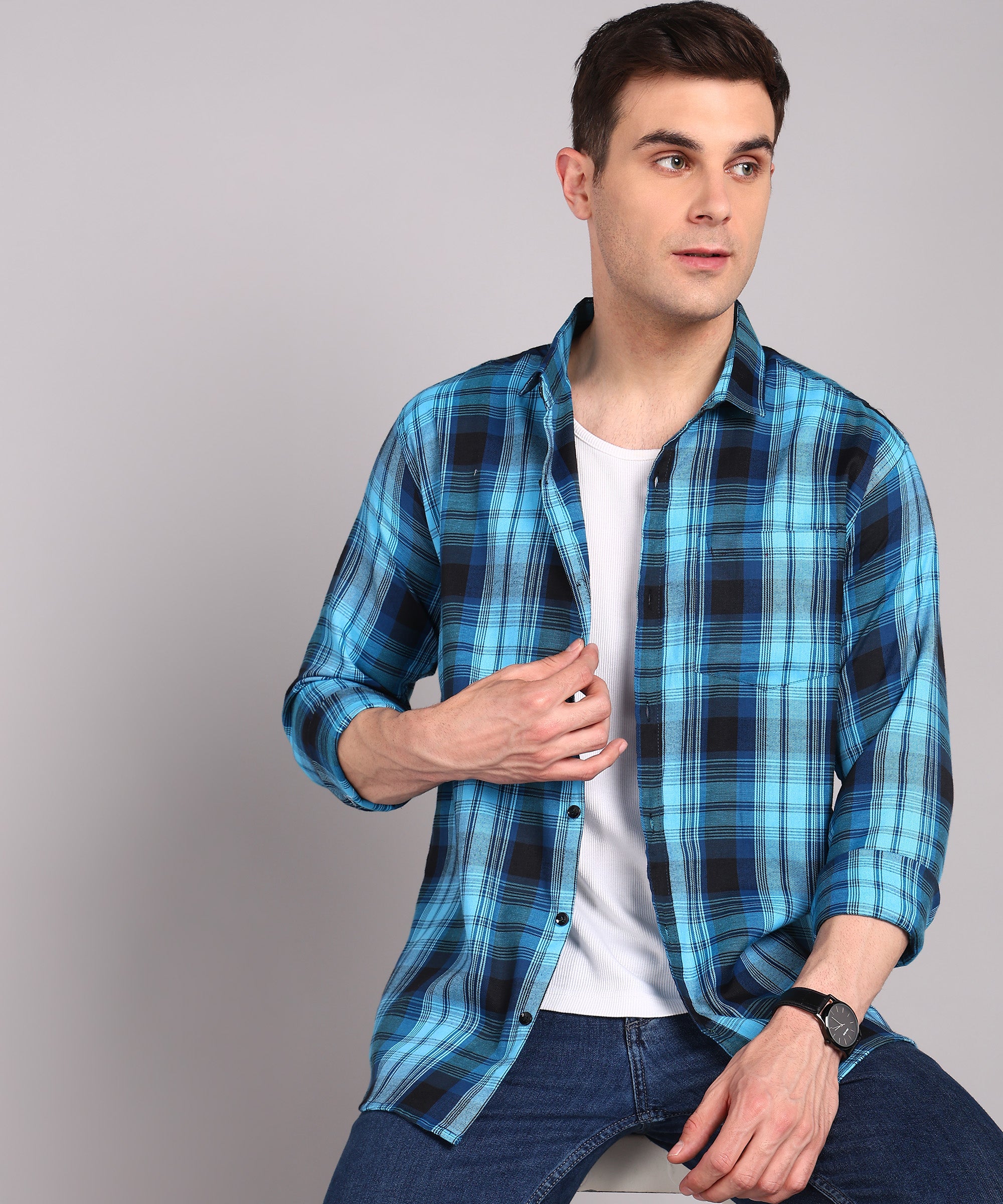 Blue Checked Casual Shirt