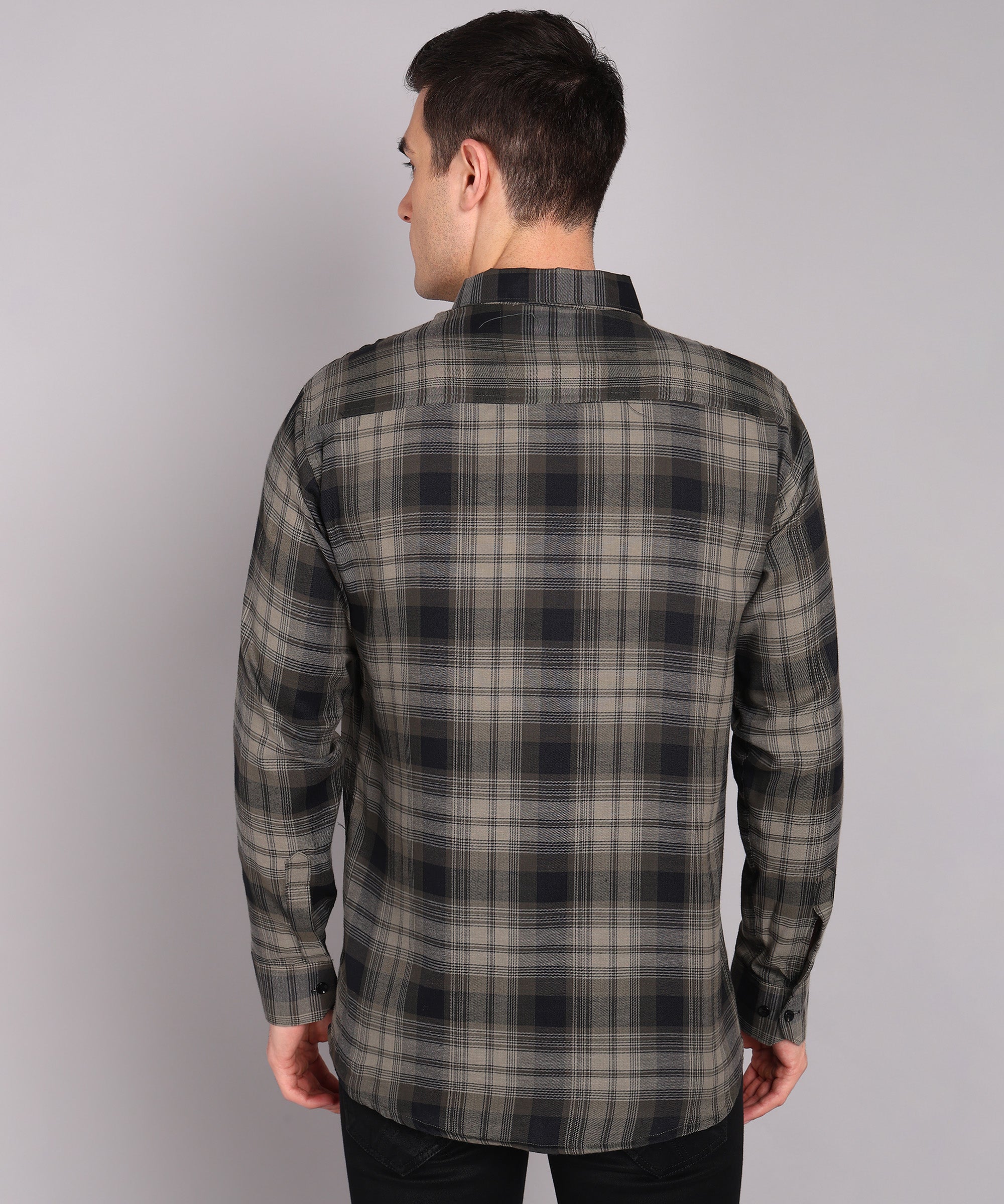 Olive Grey Checked Casual Shirt