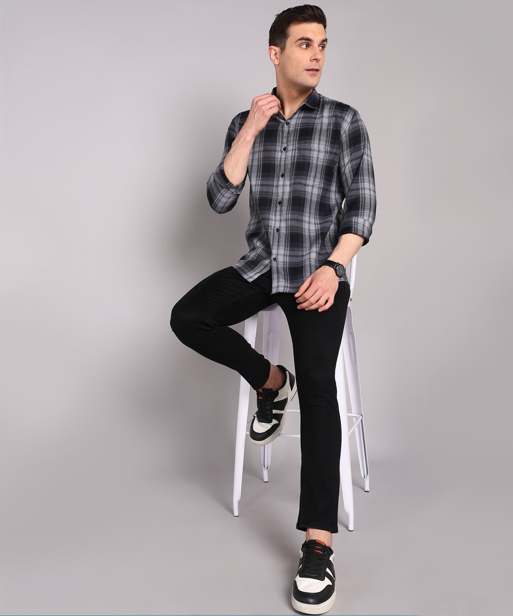 Black & Grey Gradient Checked Shirt