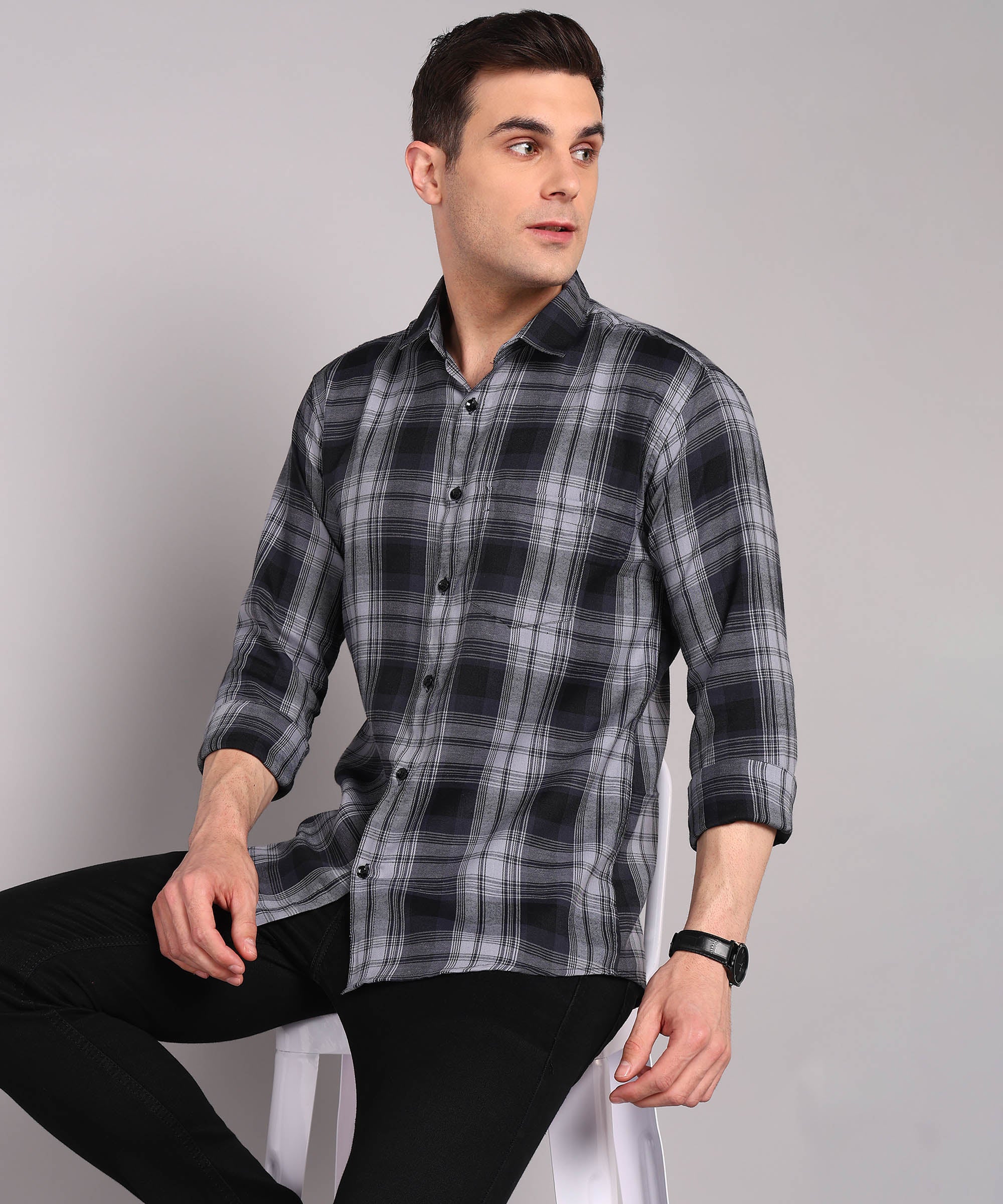 Black & Grey Gradient Checked Shirt