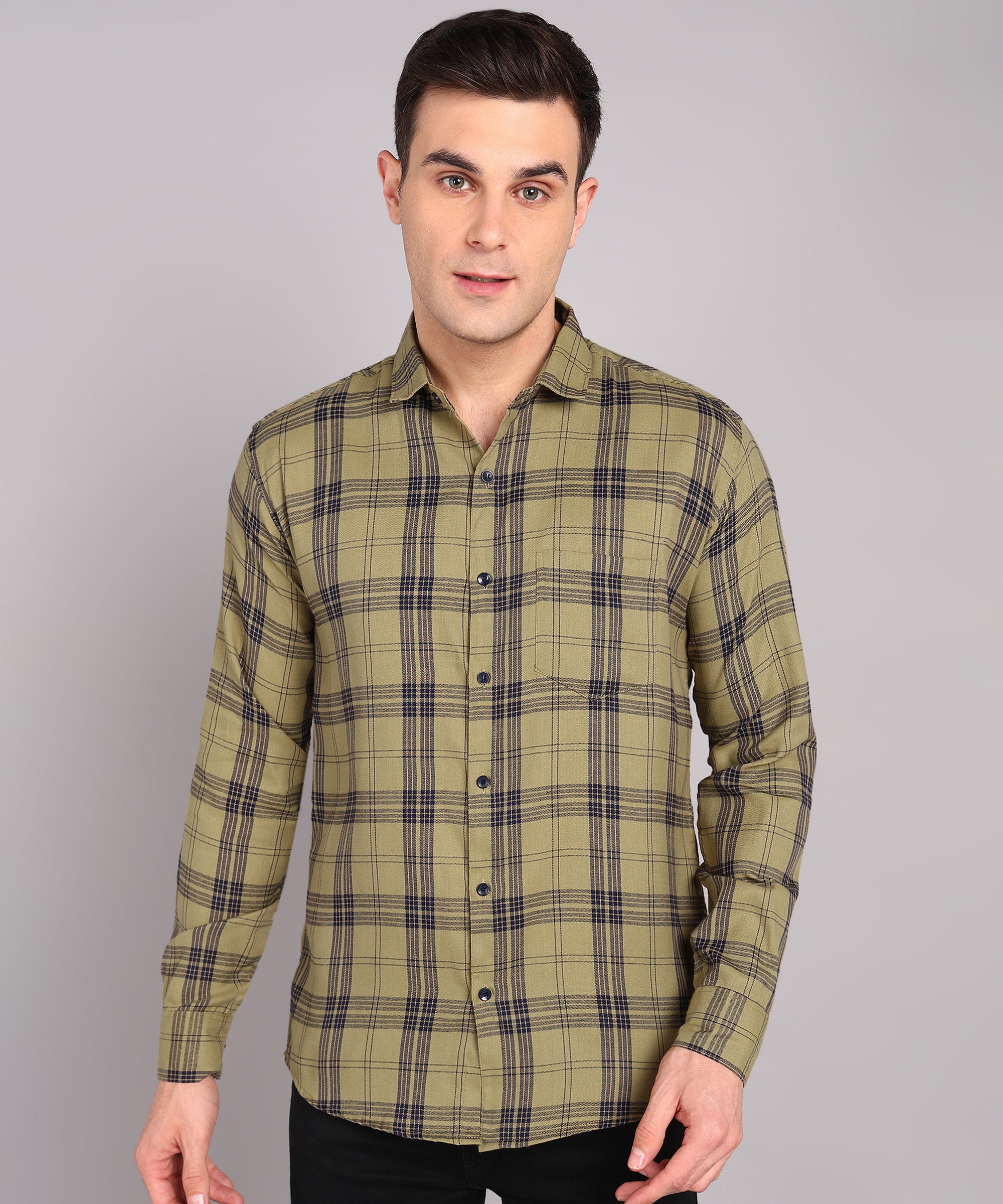 Men’s Olive Green Checked Casual Shirt