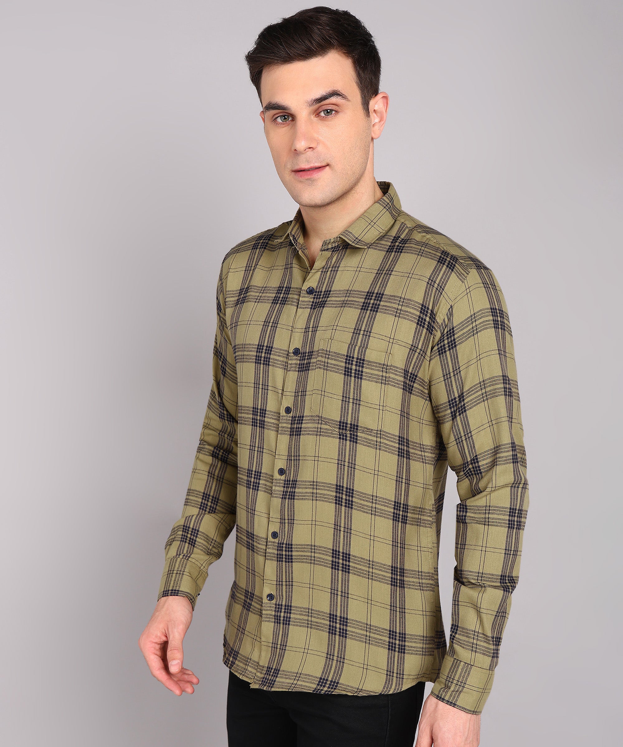 Men’s Olive Green Checked Casual Shirt