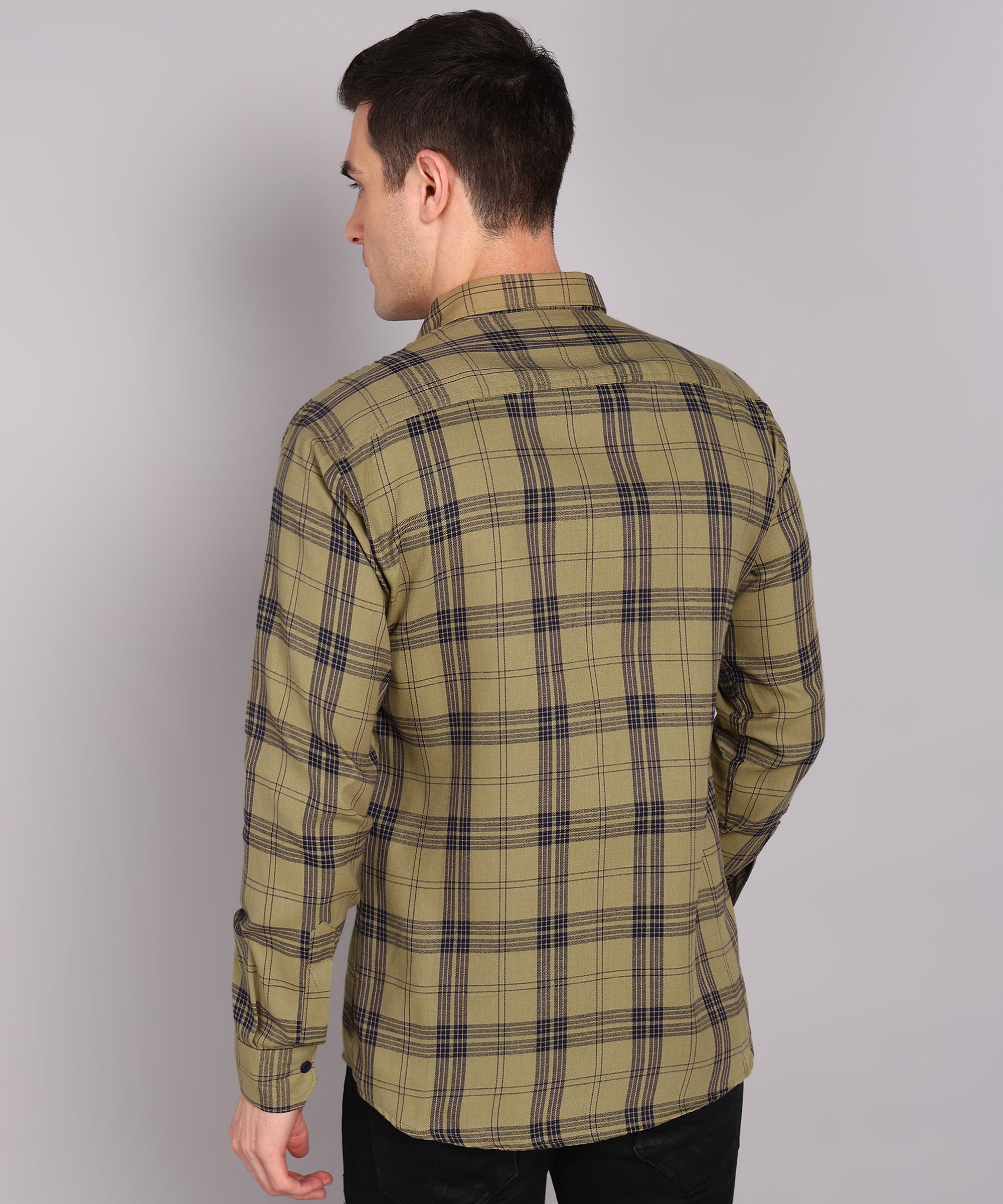 Men’s Olive Green Checked Casual Shirt
