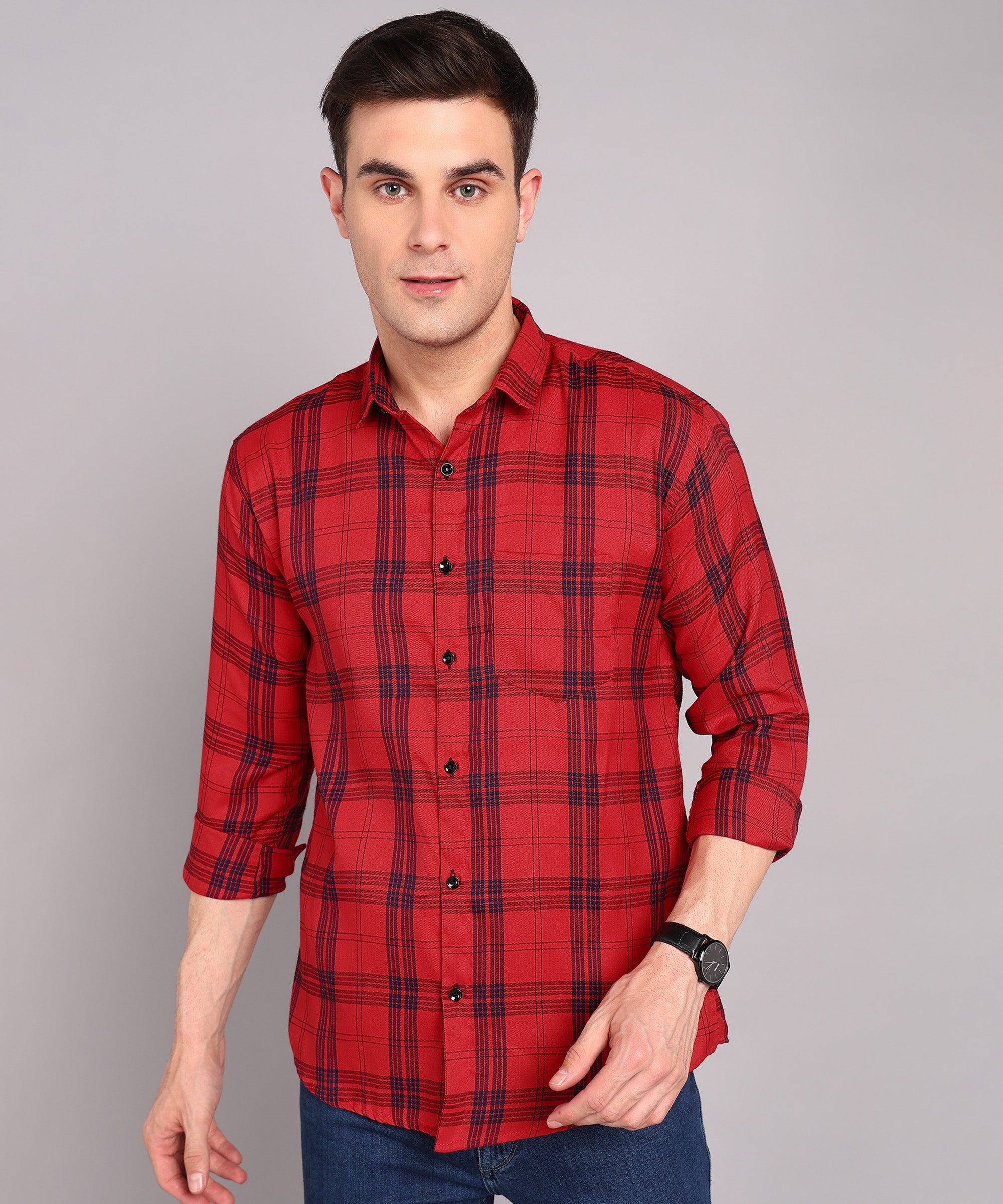 Red & Black Checked Casual Shirt