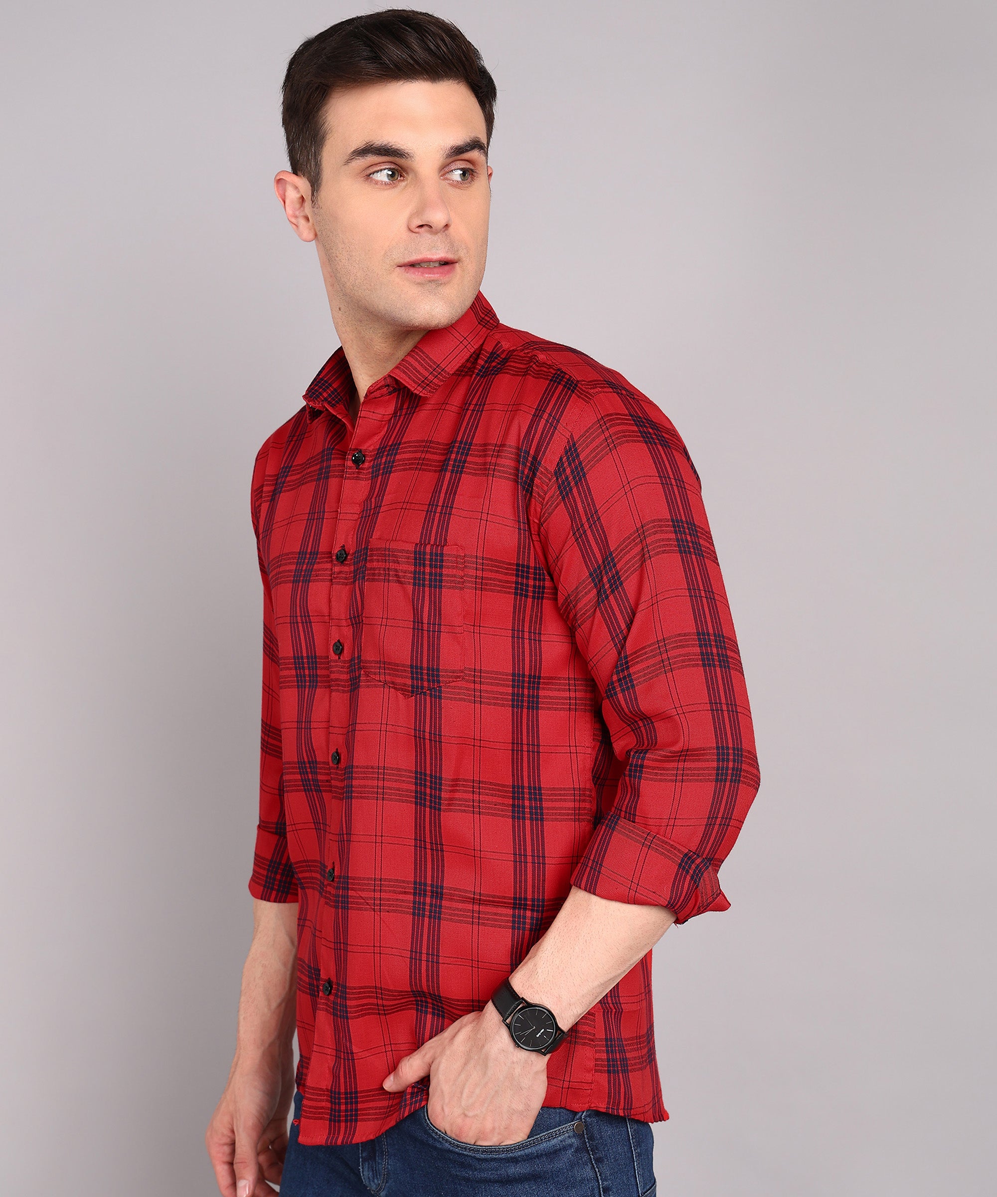 Red & Black Checked Casual Shirt