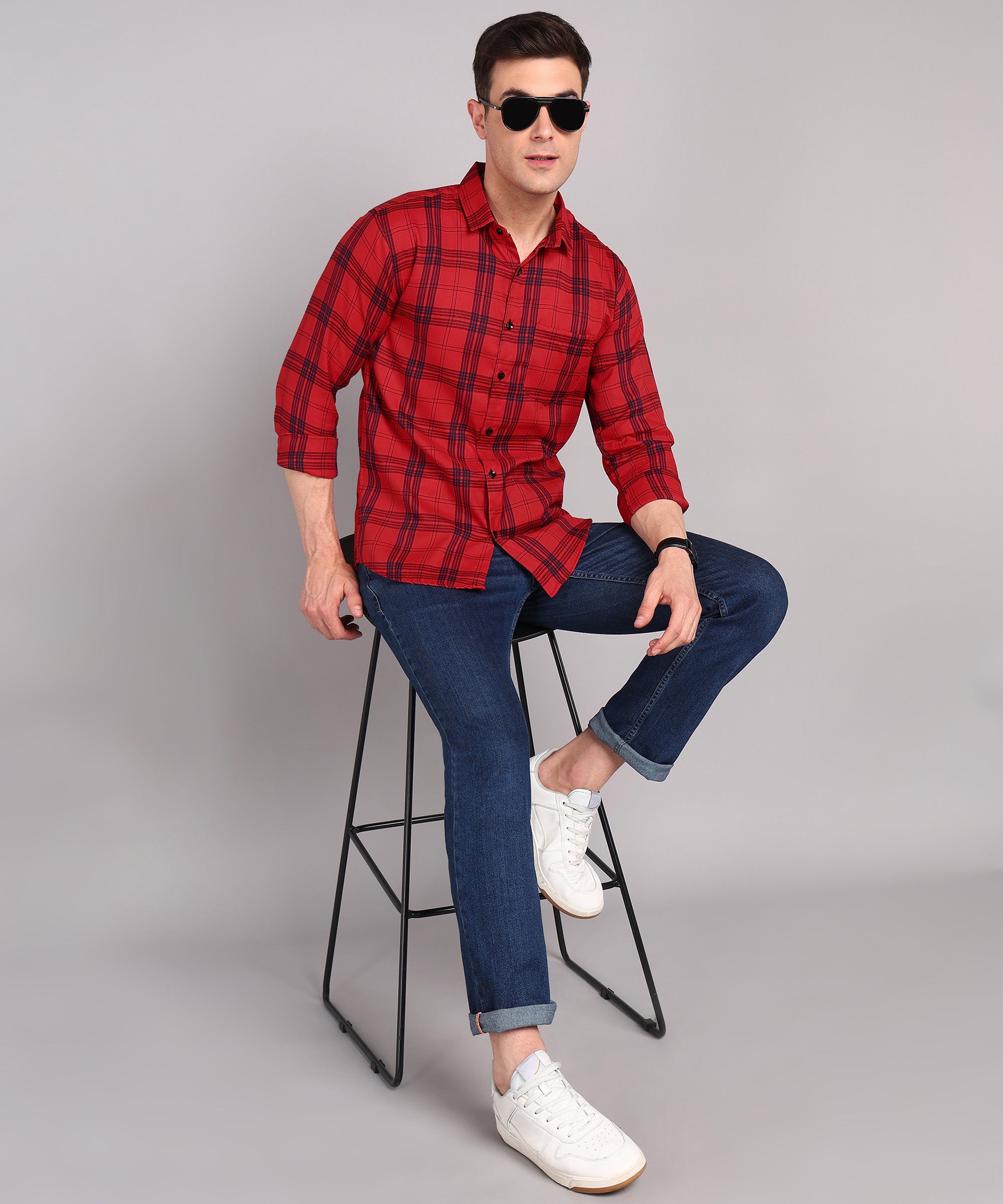 Red & Black Checked Casual Shirt