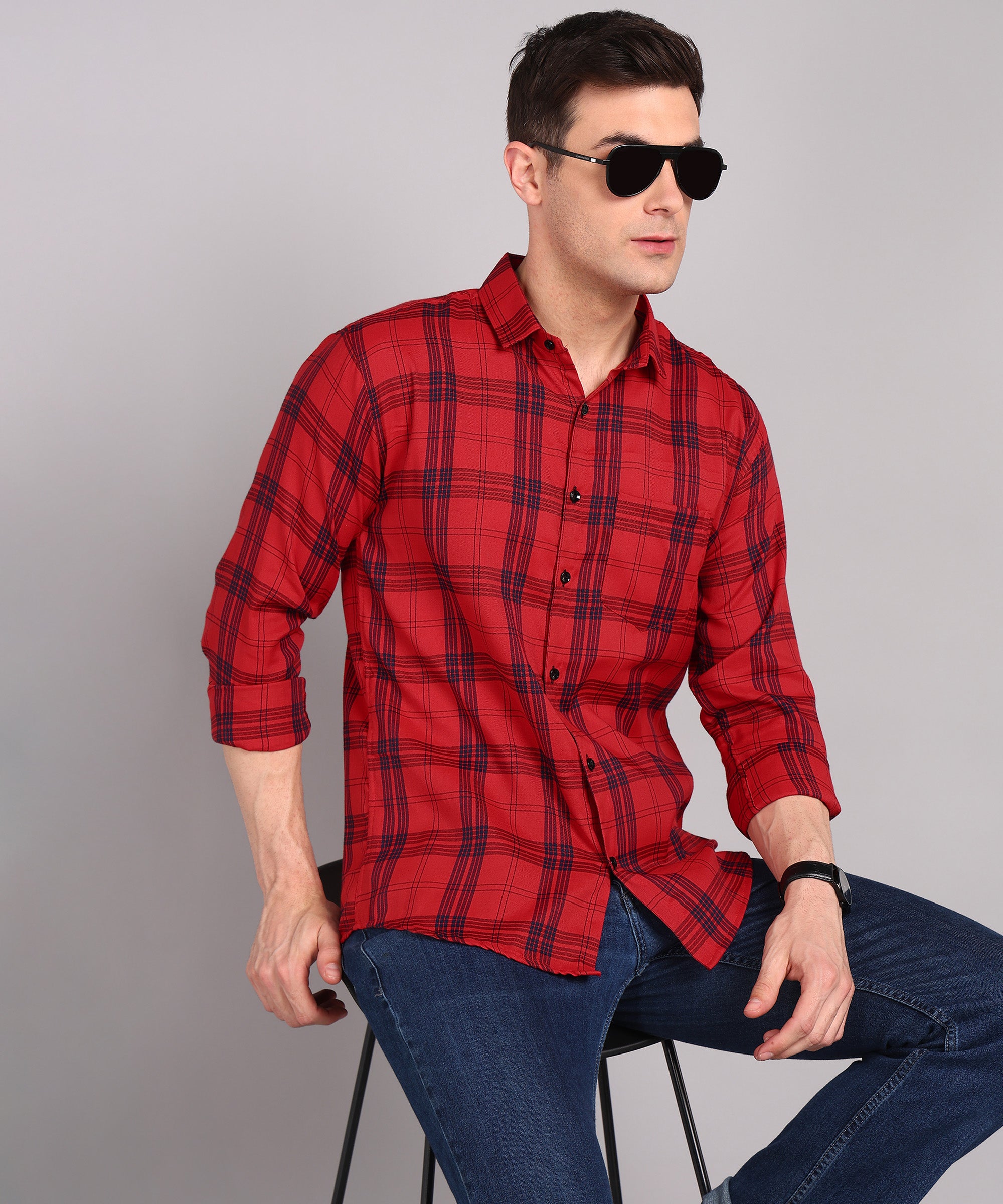 Red & Black Checked Casual Shirt
