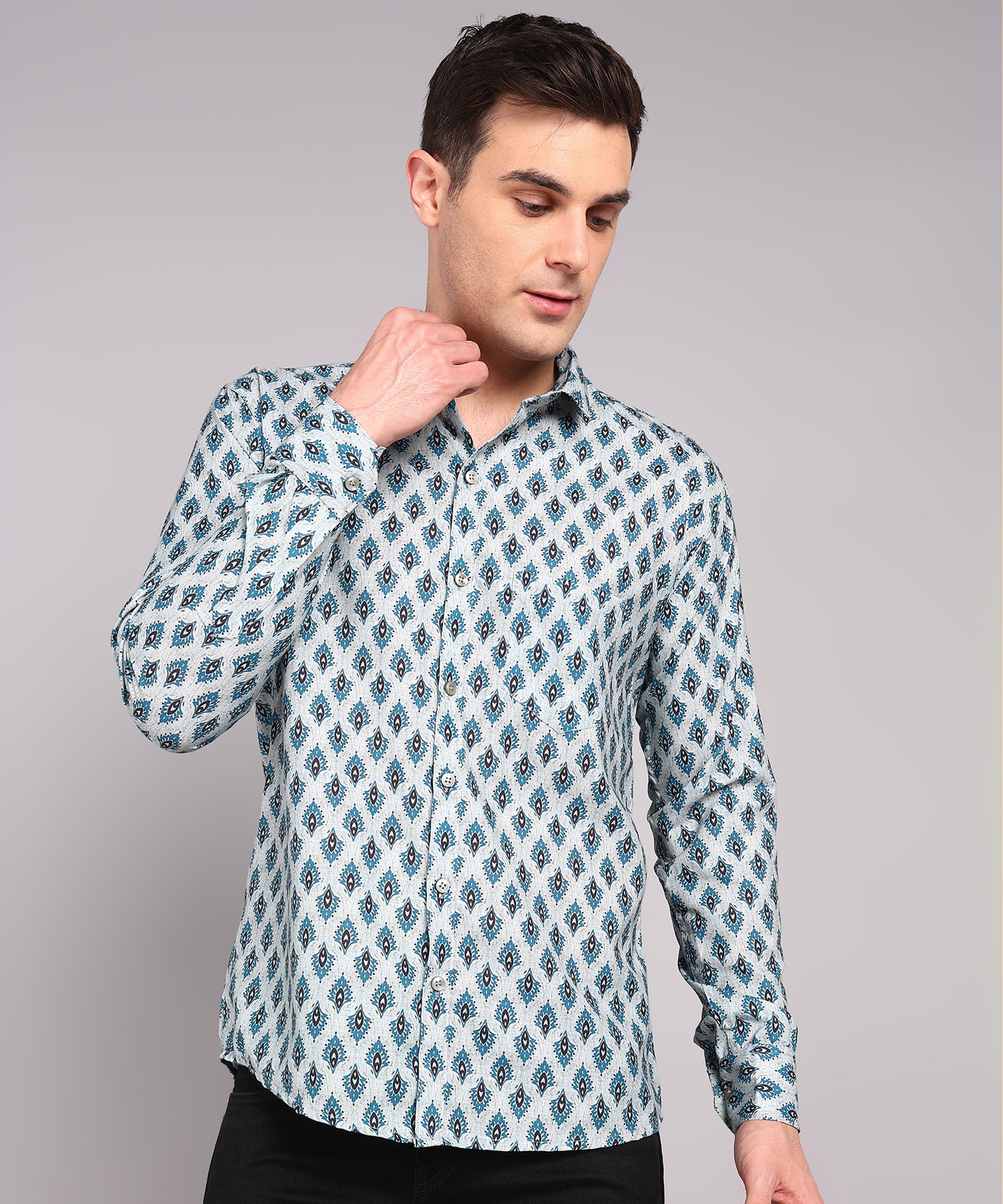 Sanganeri Sky Blue Cotton Shirt