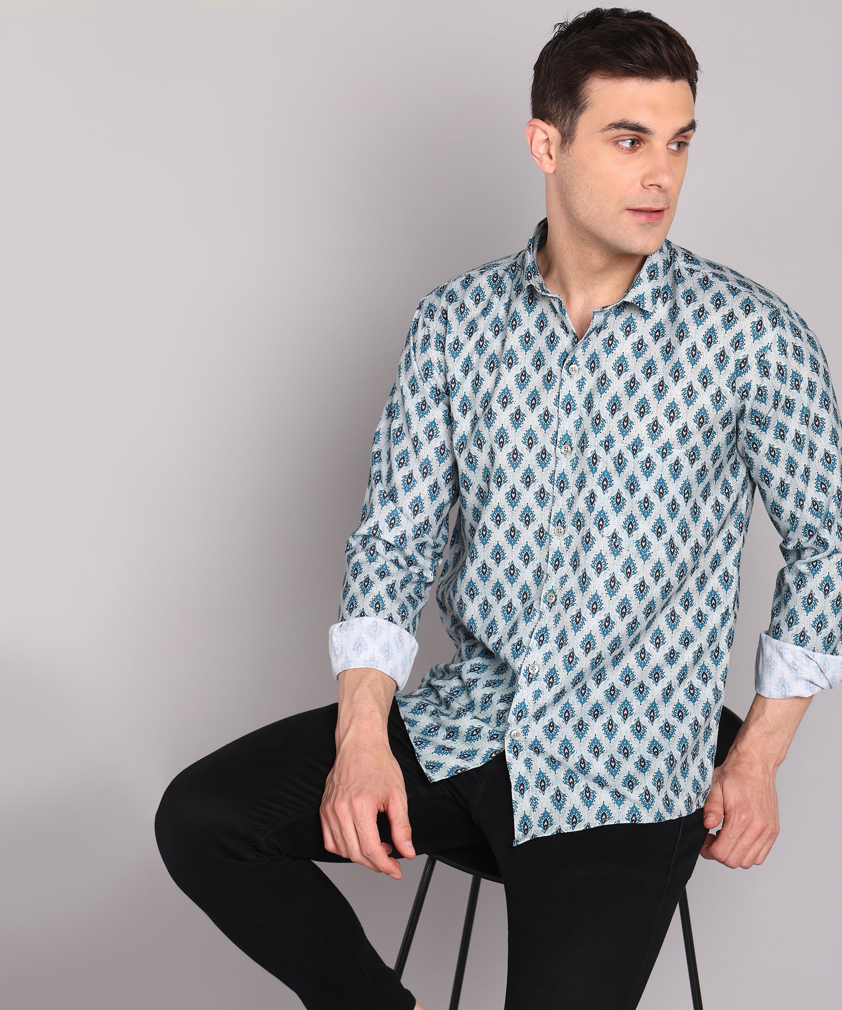 Sanganeri Sky Blue Cotton Shirt