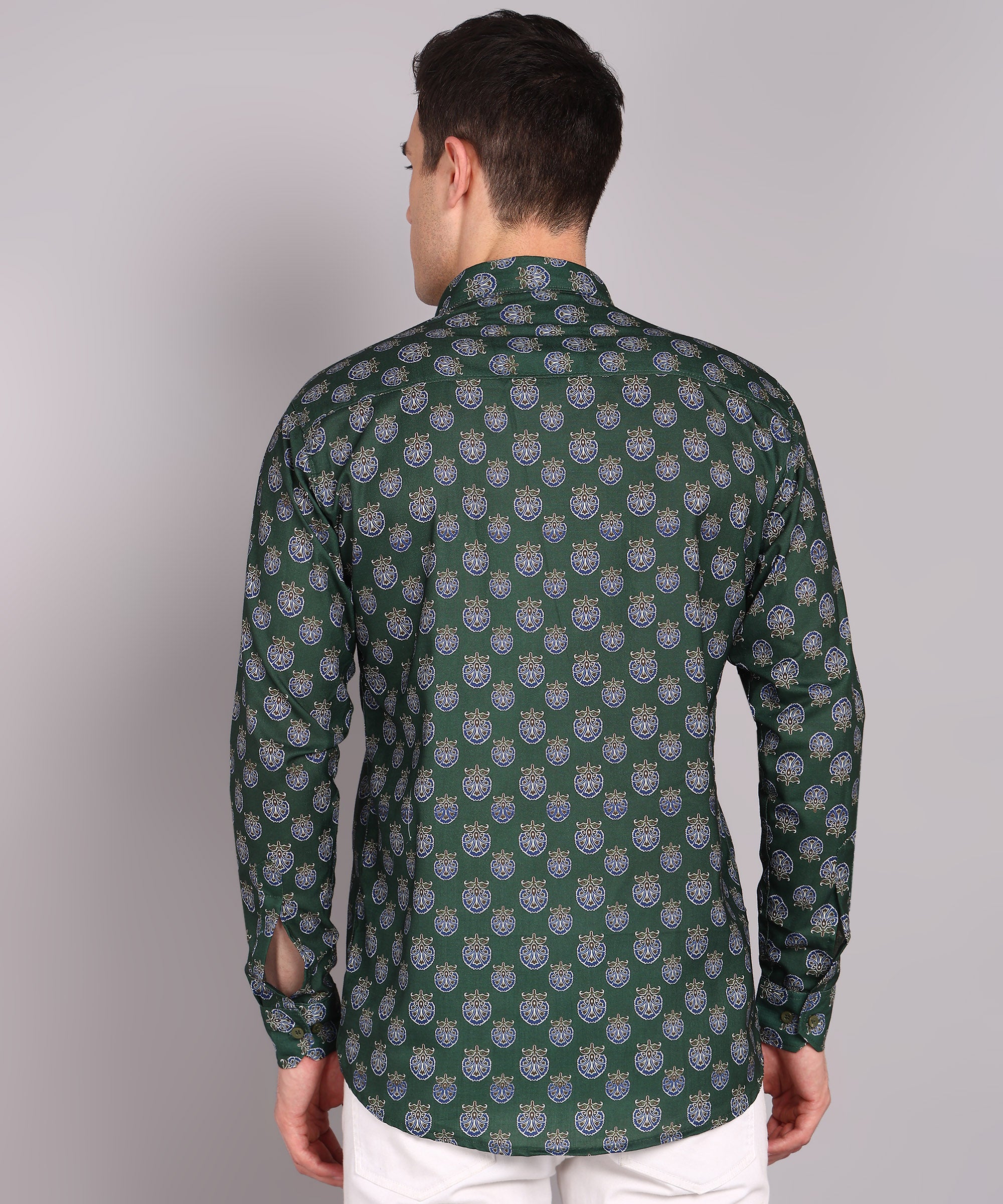 Sanganeri Bottle Green Cotton Shirt
