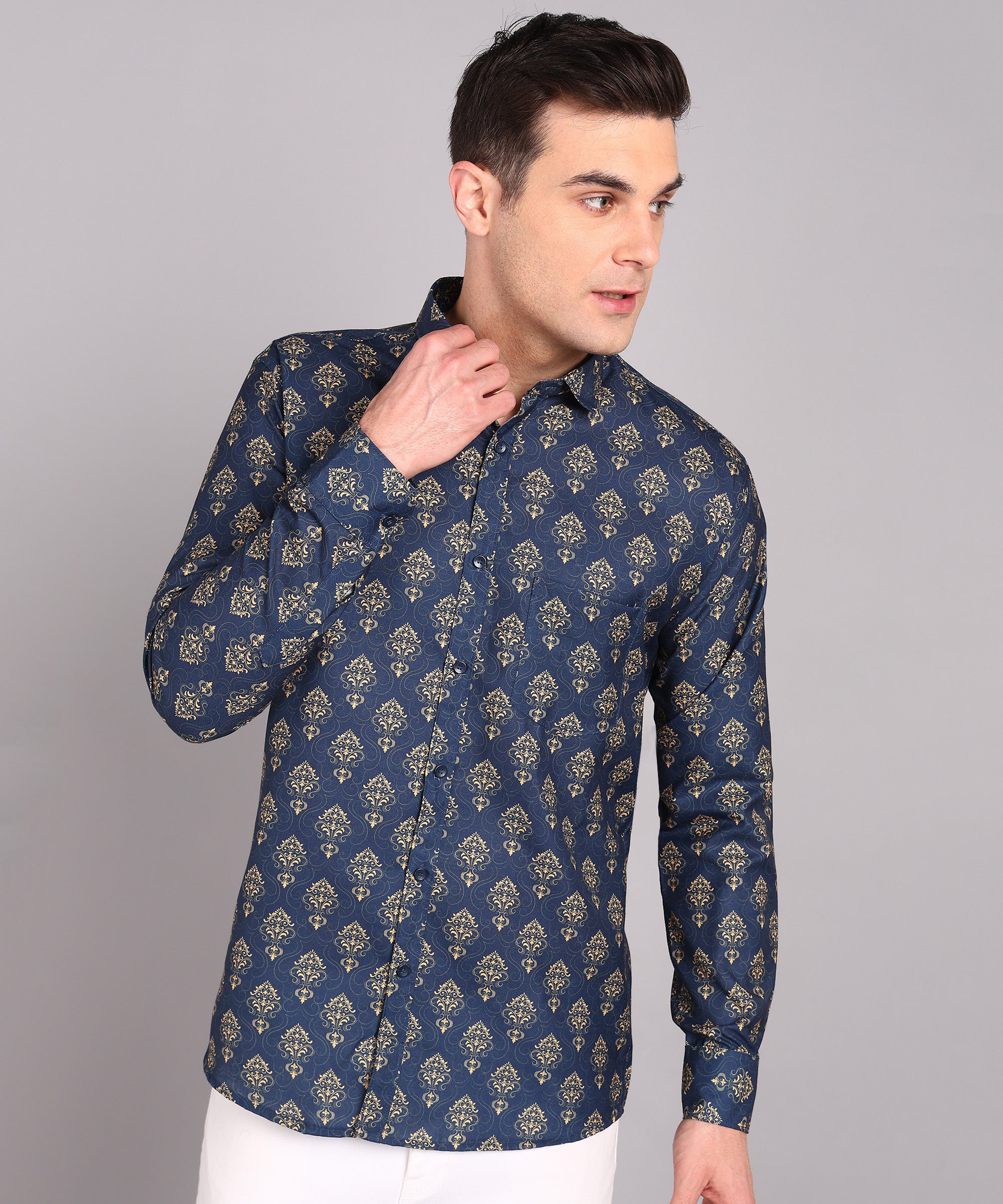 Sanganeri Navy Blue Cotton Shirt