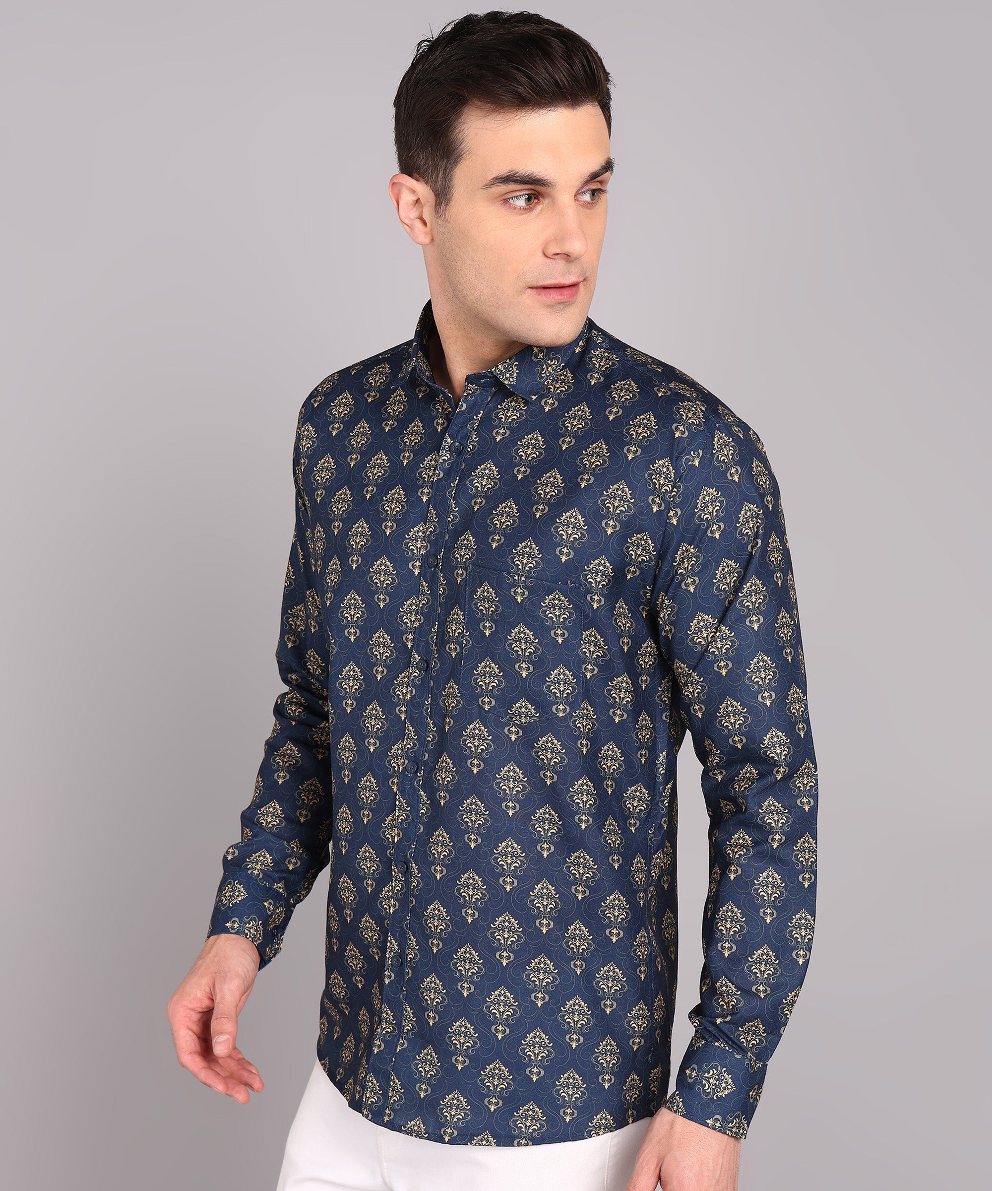 Sanganeri Navy Blue Cotton Shirt