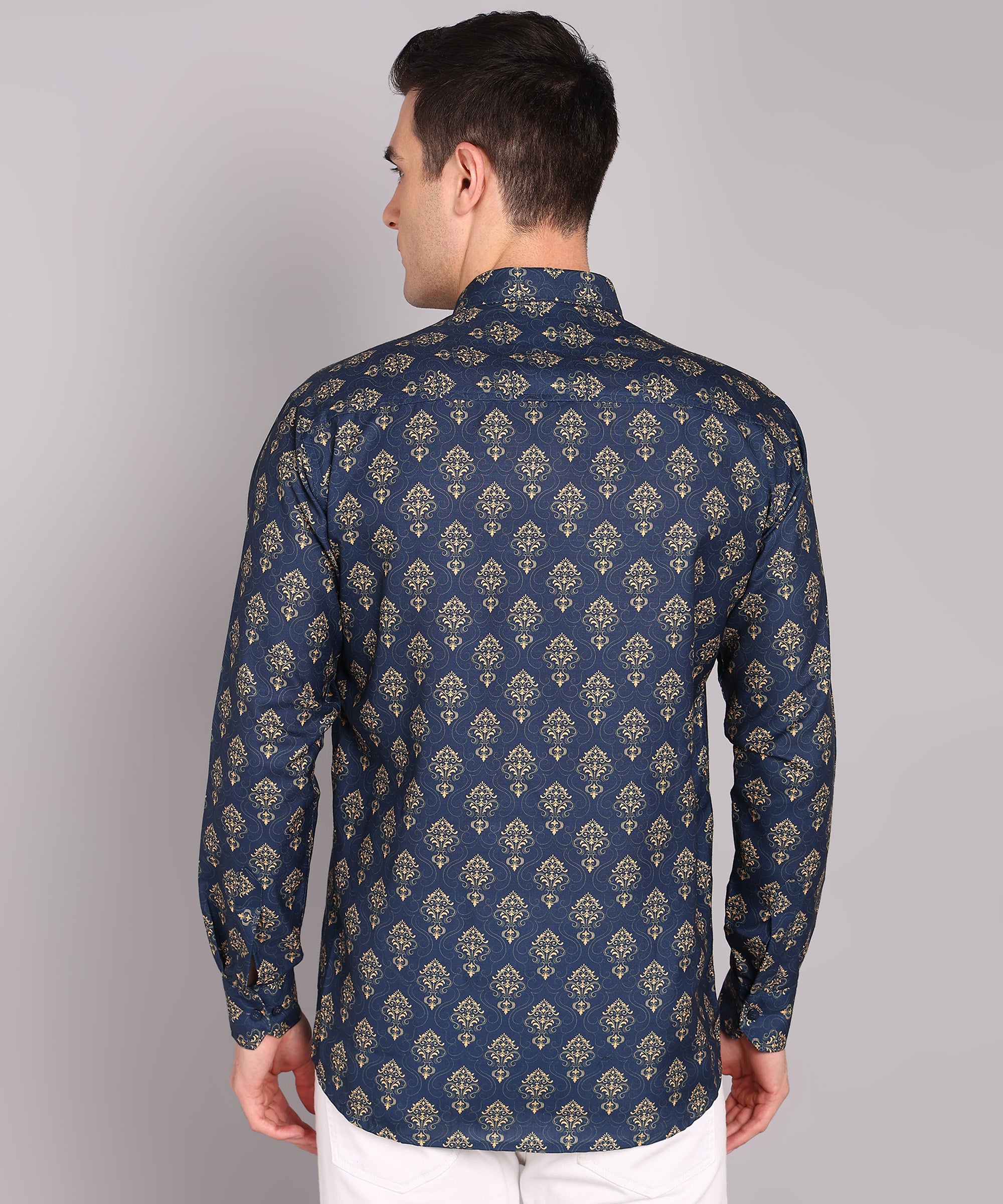 Sanganeri Navy Blue Cotton Shirt