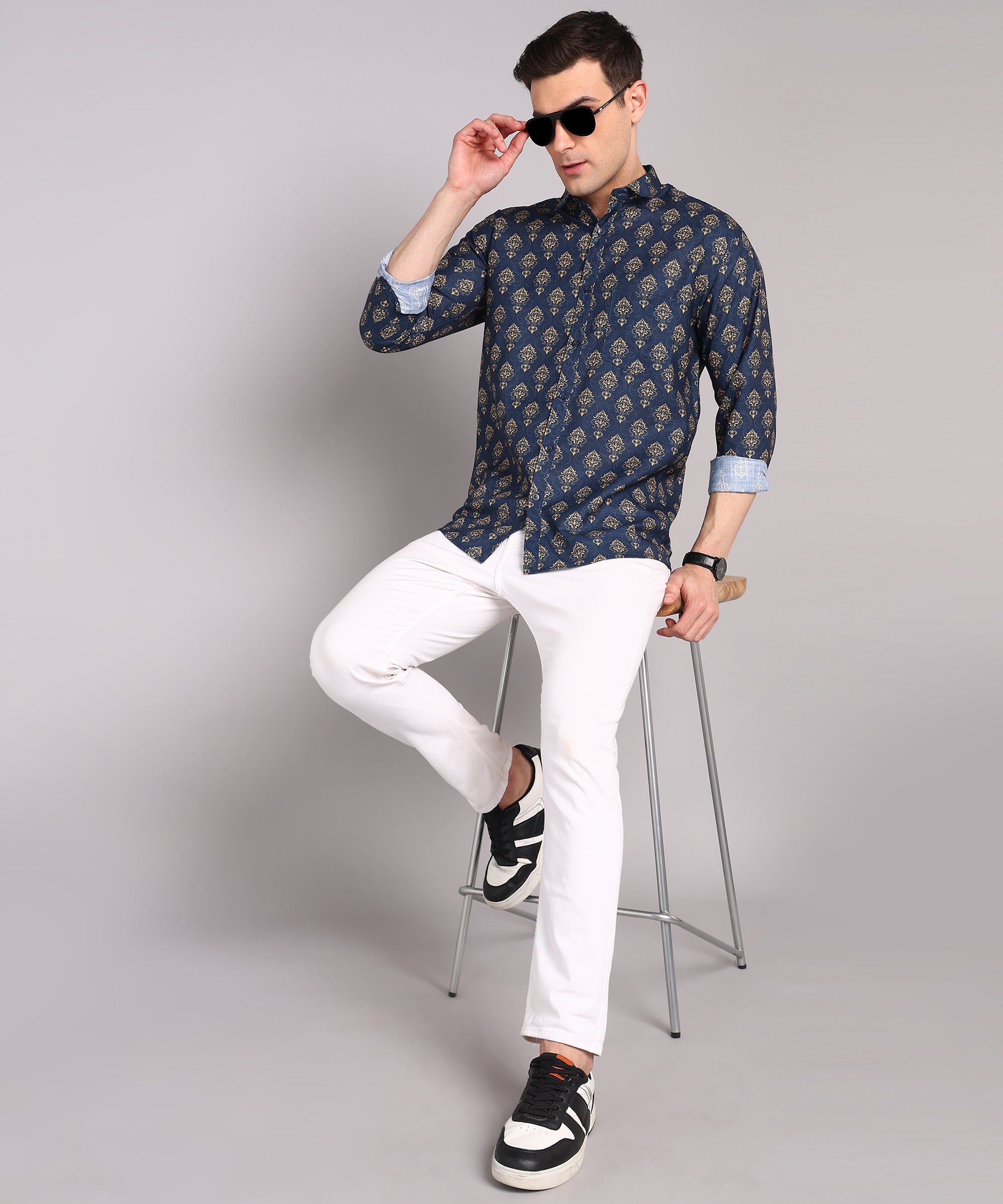 Sanganeri Navy Blue Cotton Shirt