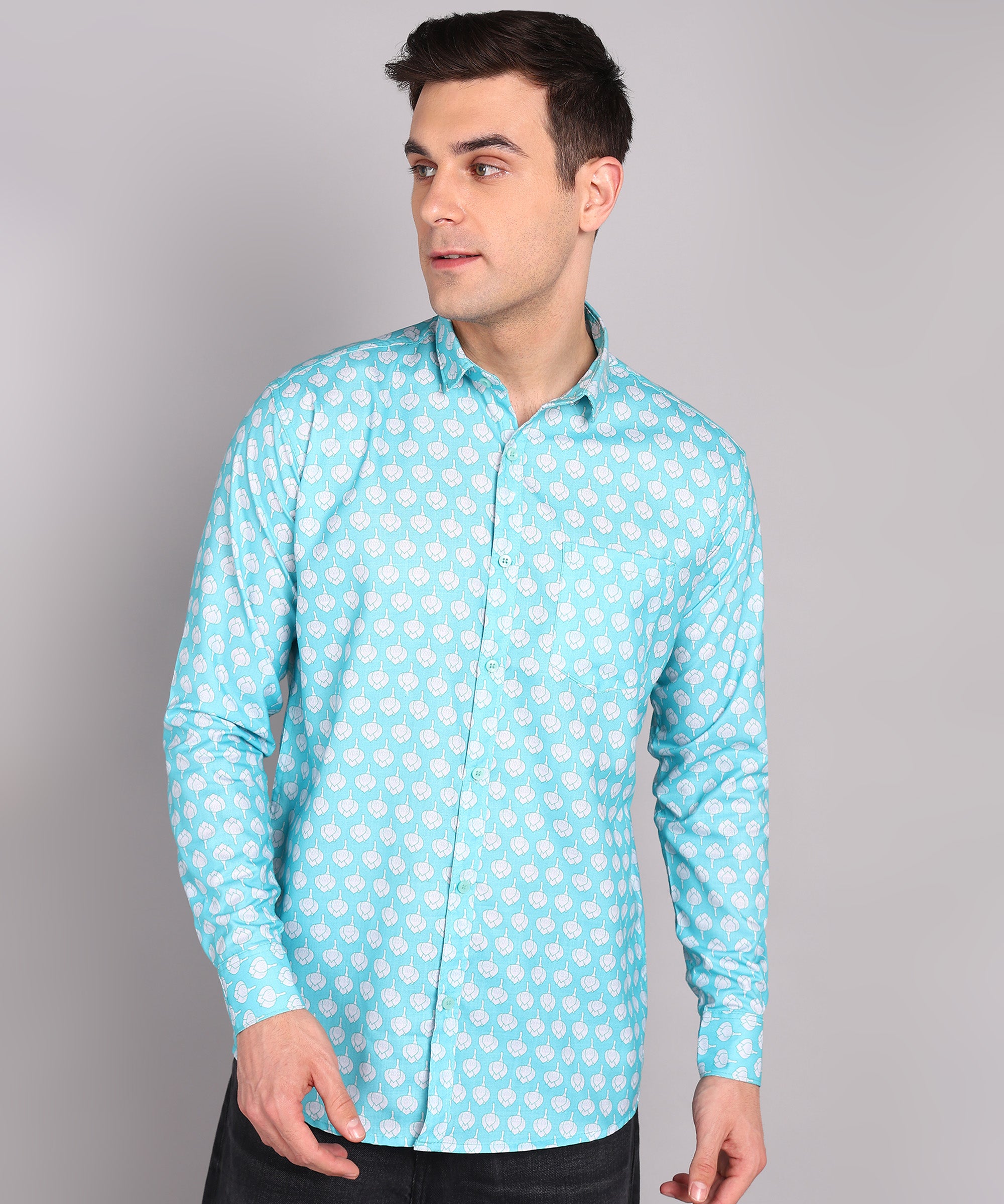 Sanganeri Aqua Blue Cotton Shirt
