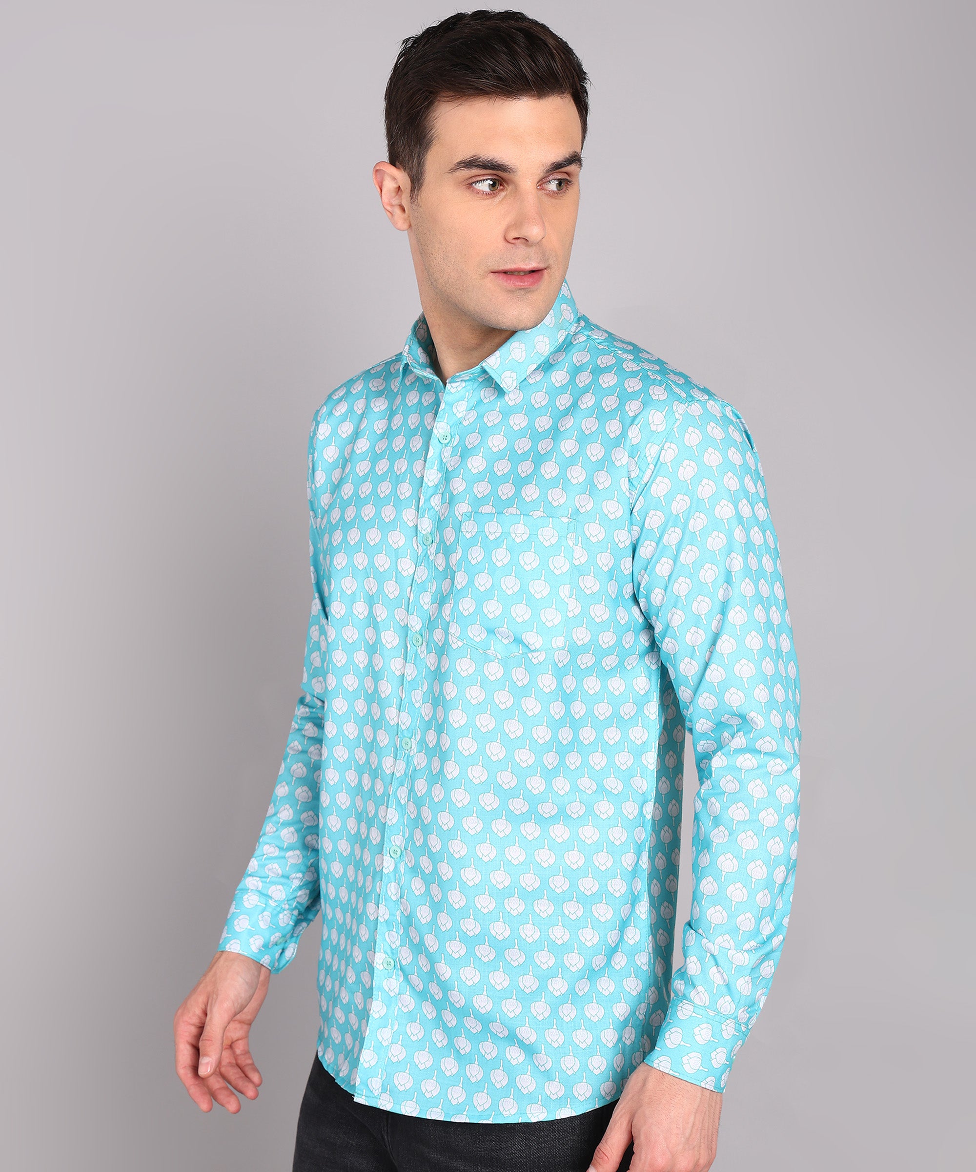Sanganeri Aqua Blue Cotton Shirt