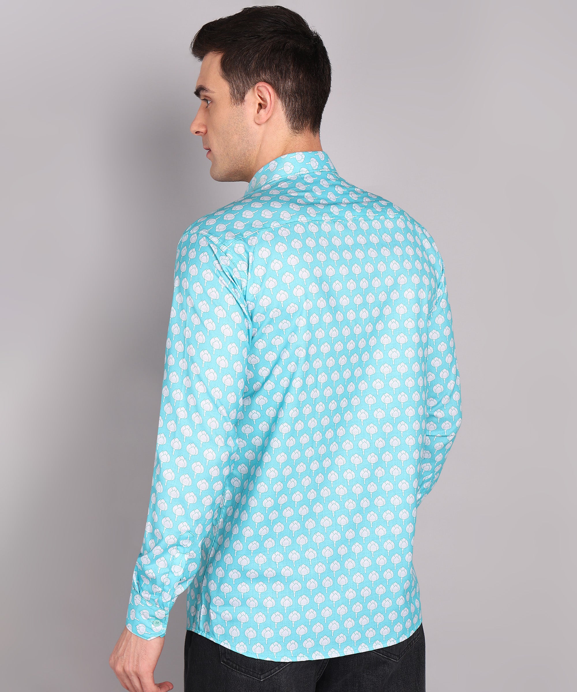 Sanganeri Aqua Blue Cotton Shirt