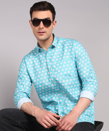 Sanganeri Aqua Blue Cotton Shirt