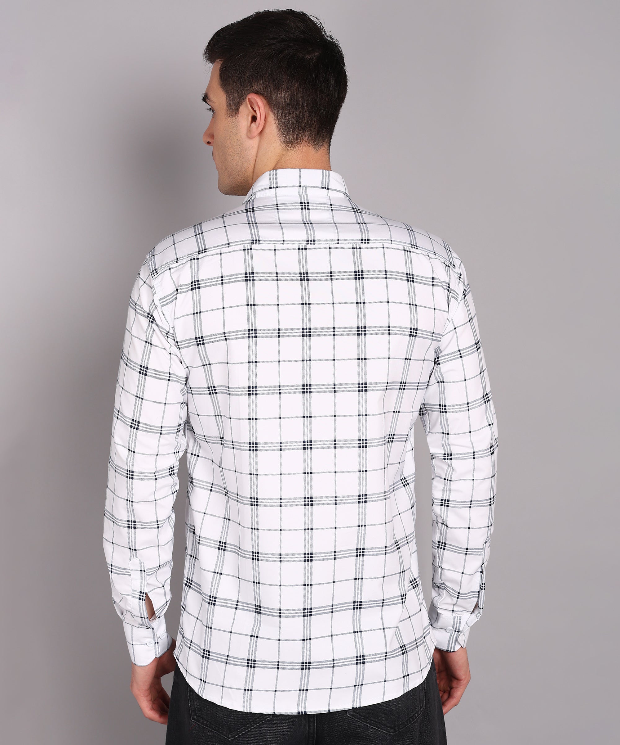Sanganeri White & Black Grid Checked Cotton Shirt