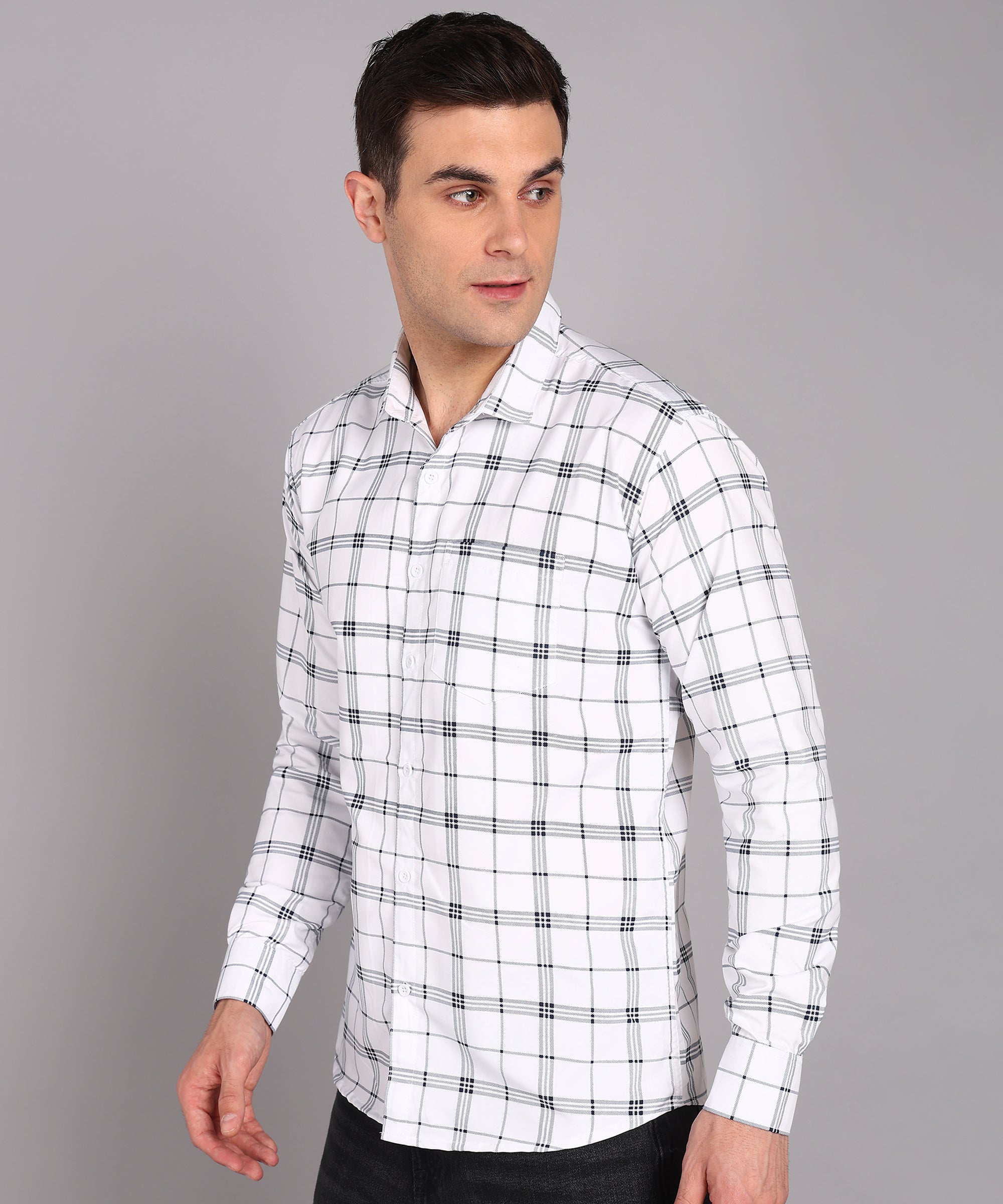 Sanganeri White & Black Grid Checked Cotton Shirt