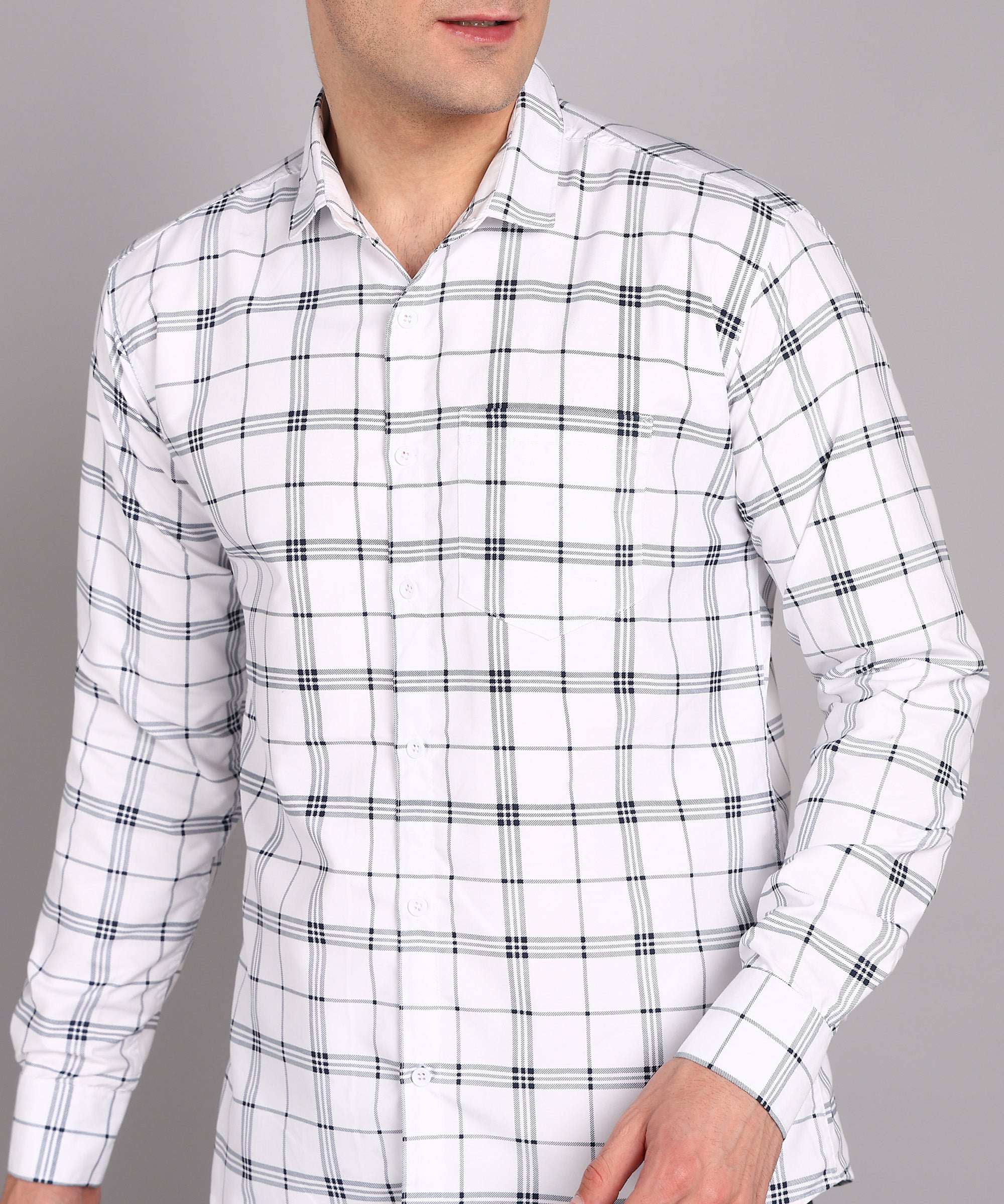 Sanganeri White & Black Grid Checked Cotton Shirt