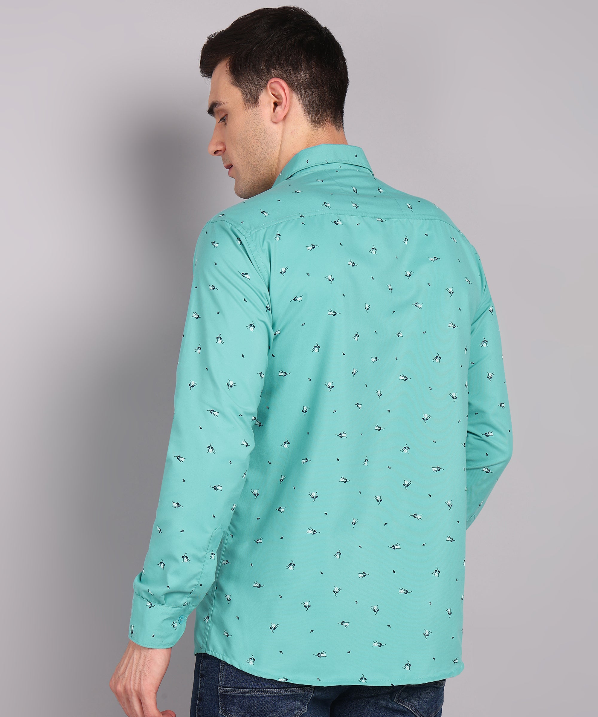 Sanganeri Aqua Green Printed Cotton Shirt