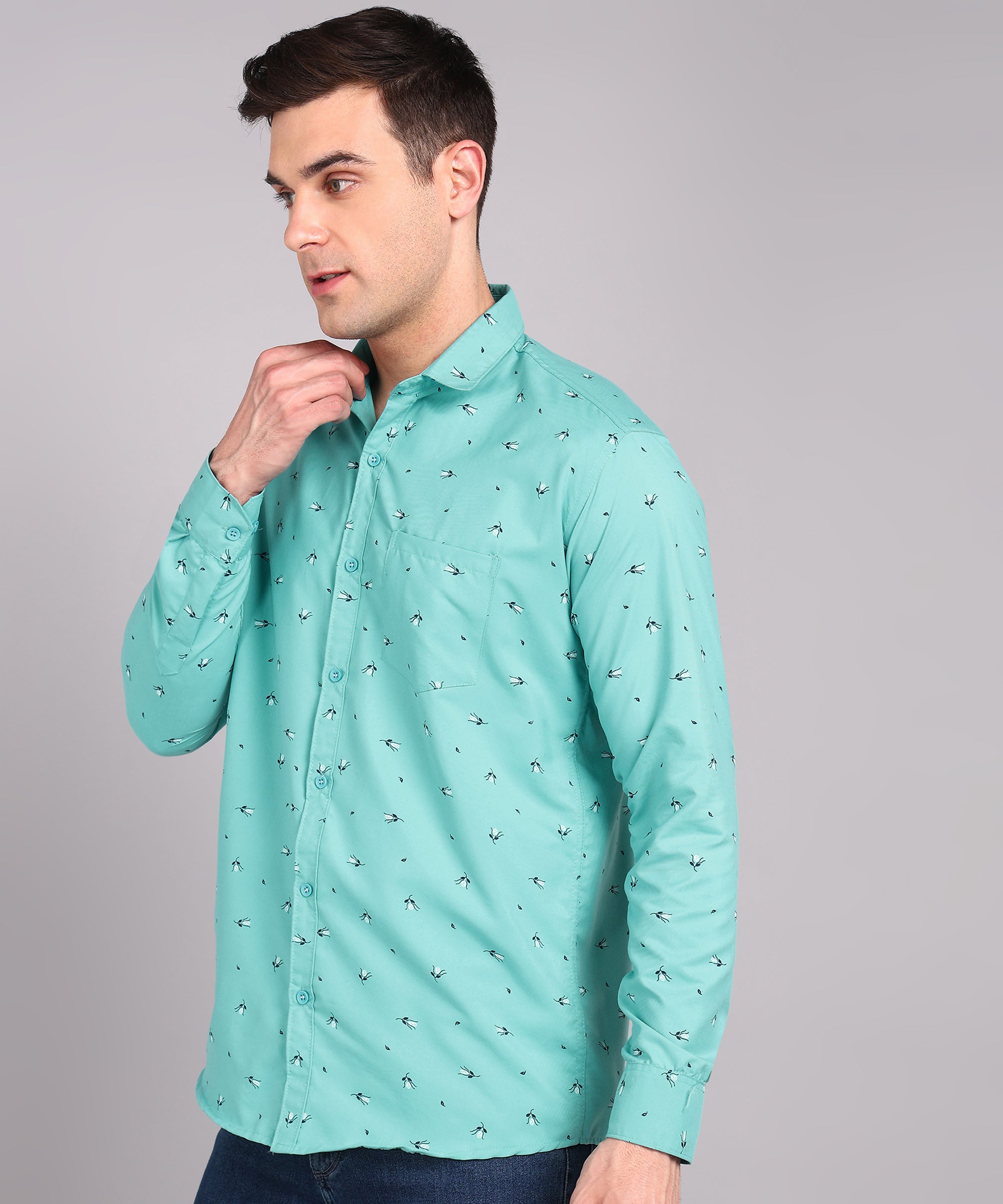 Sanganeri Aqua Green Printed Cotton Shirt