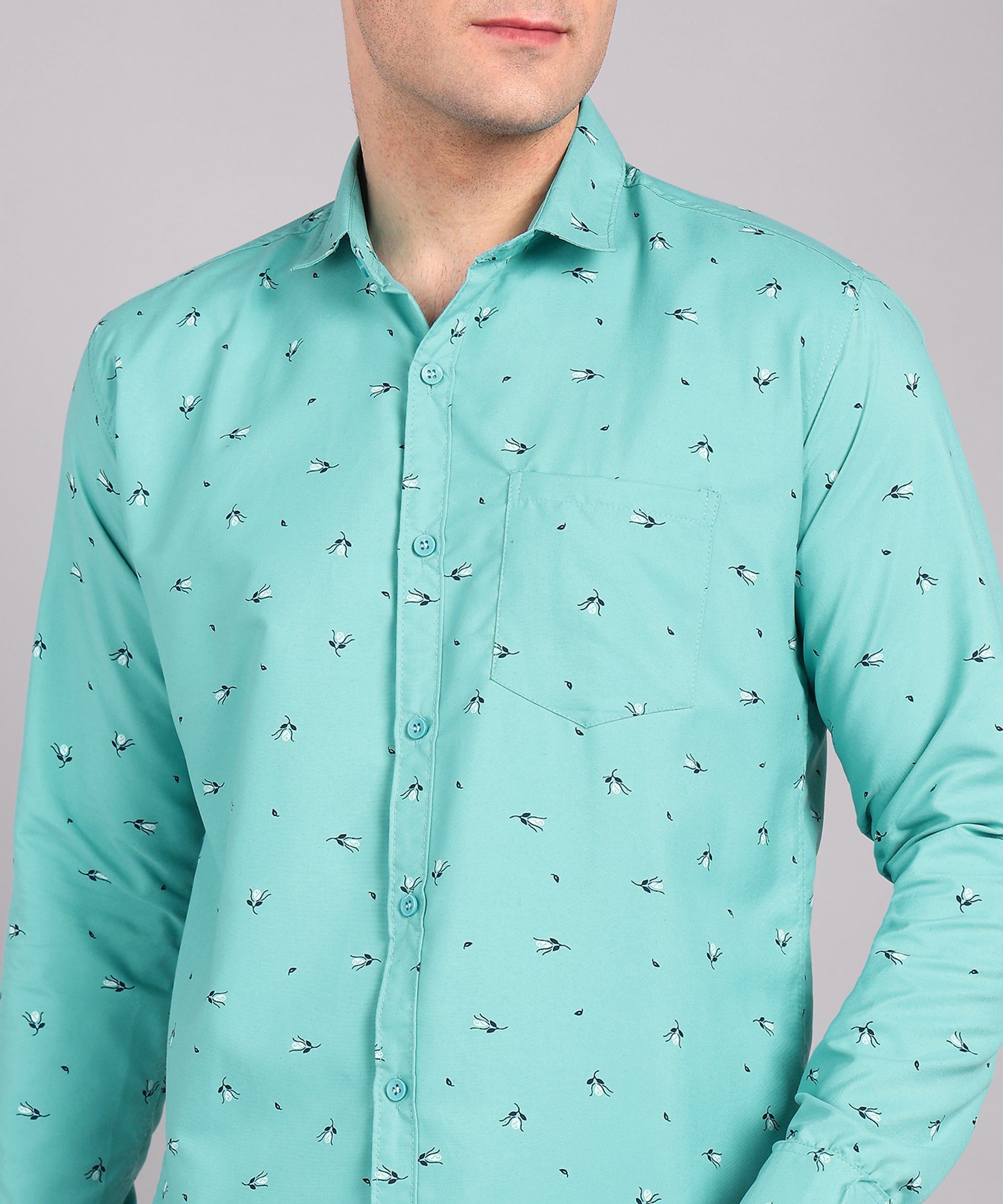 Sanganeri Aqua Green Printed Cotton Shirt