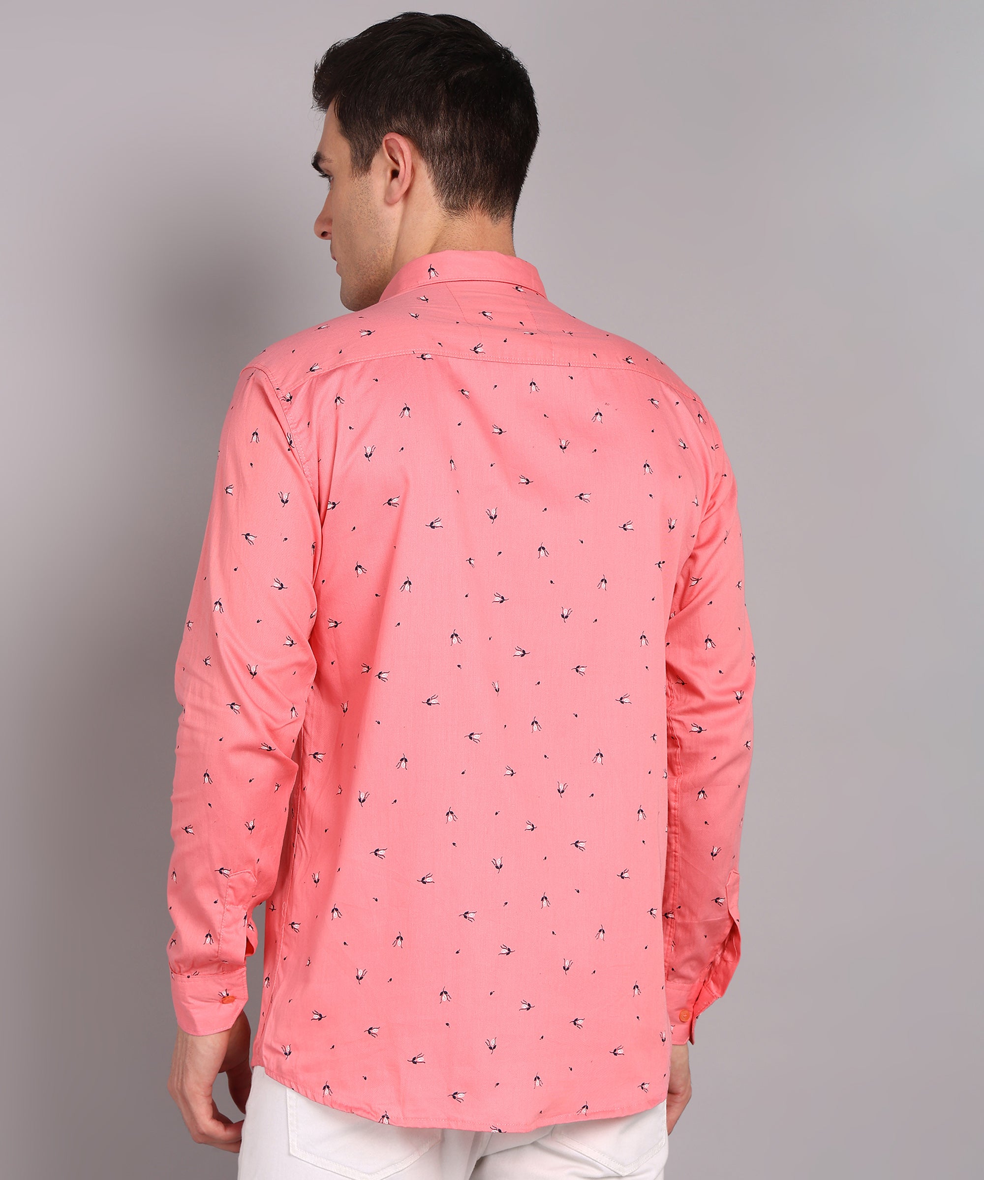 Sanganeri Coral Pink Printed Cotton Shirt
