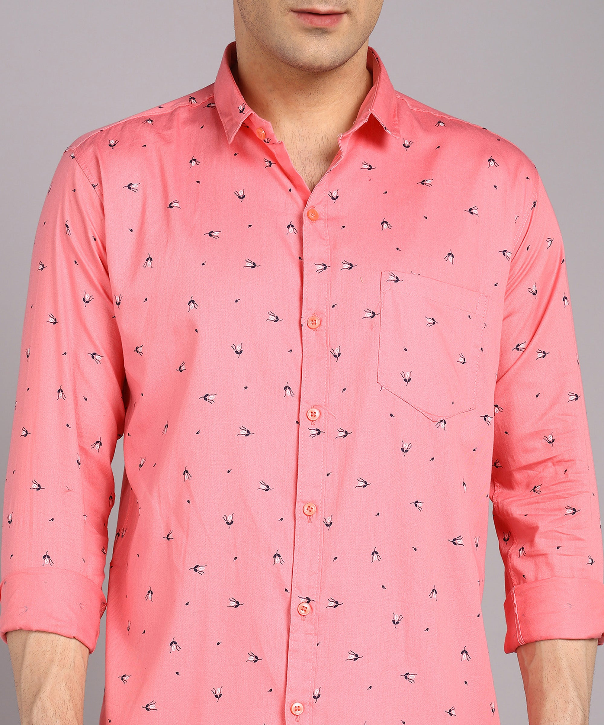 Sanganeri Coral Pink Printed Cotton Shirt