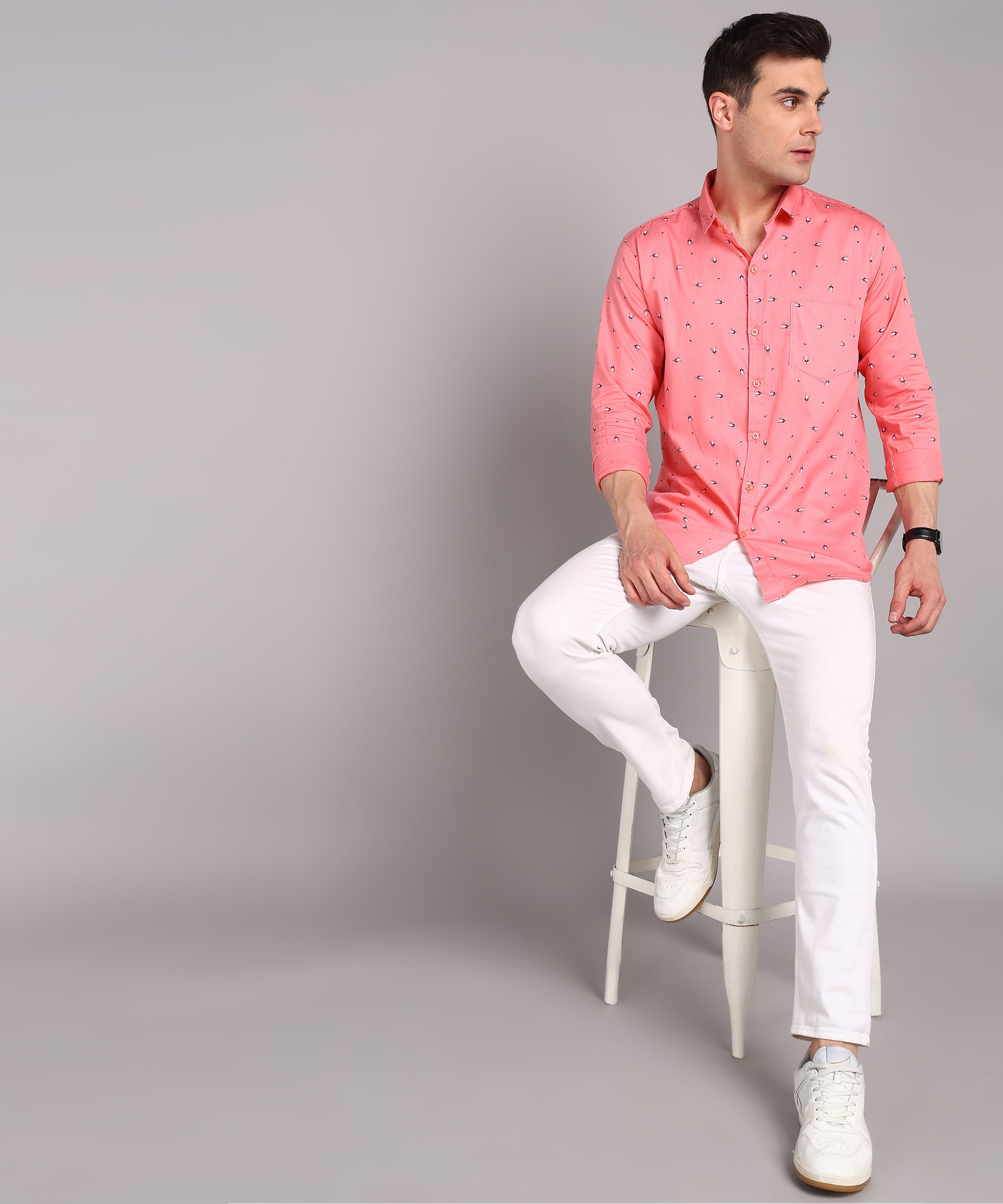 Sanganeri Coral Pink Printed Cotton Shirt